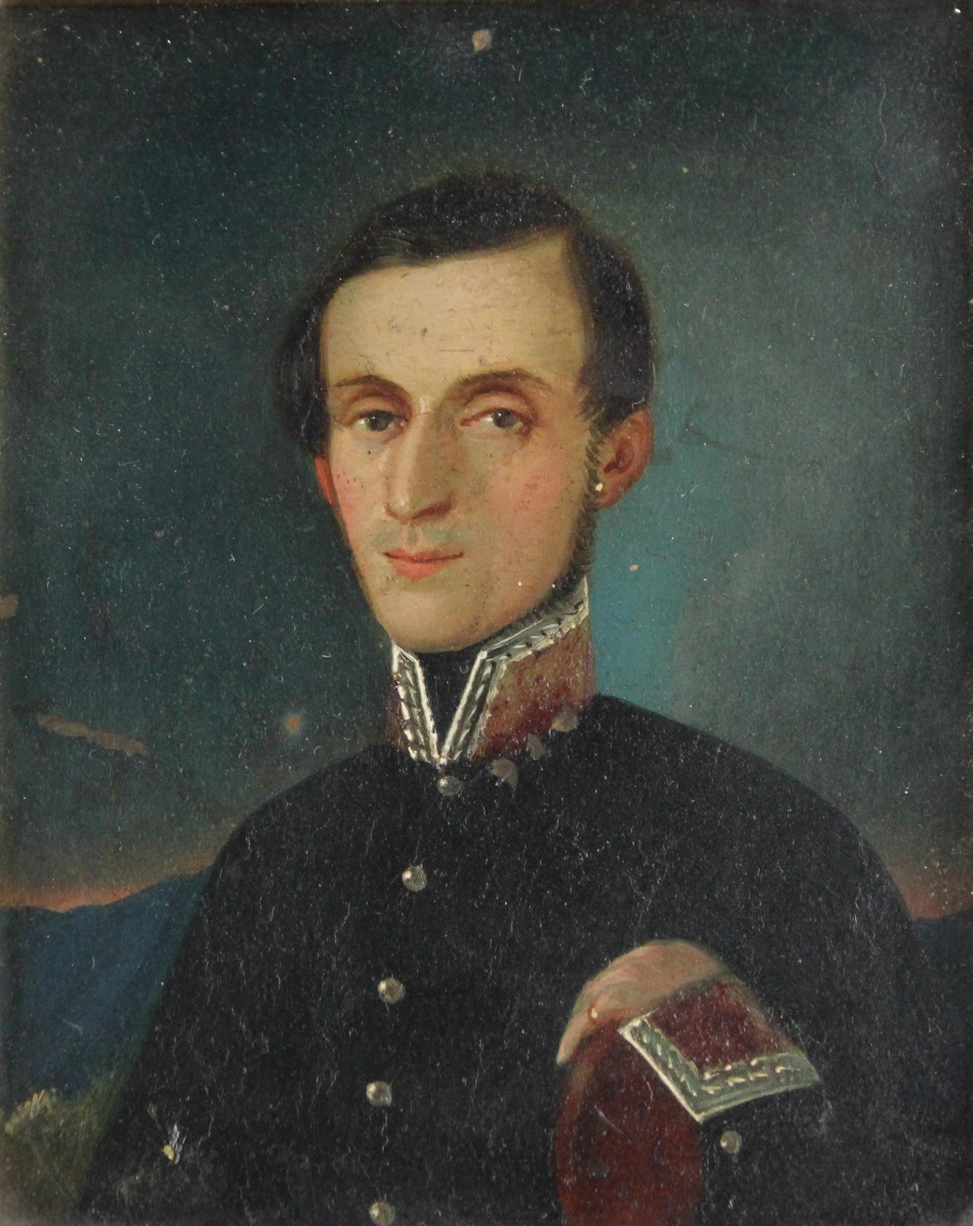 Mexican Portrait Miniatures of Officer and Wife For Sale 1