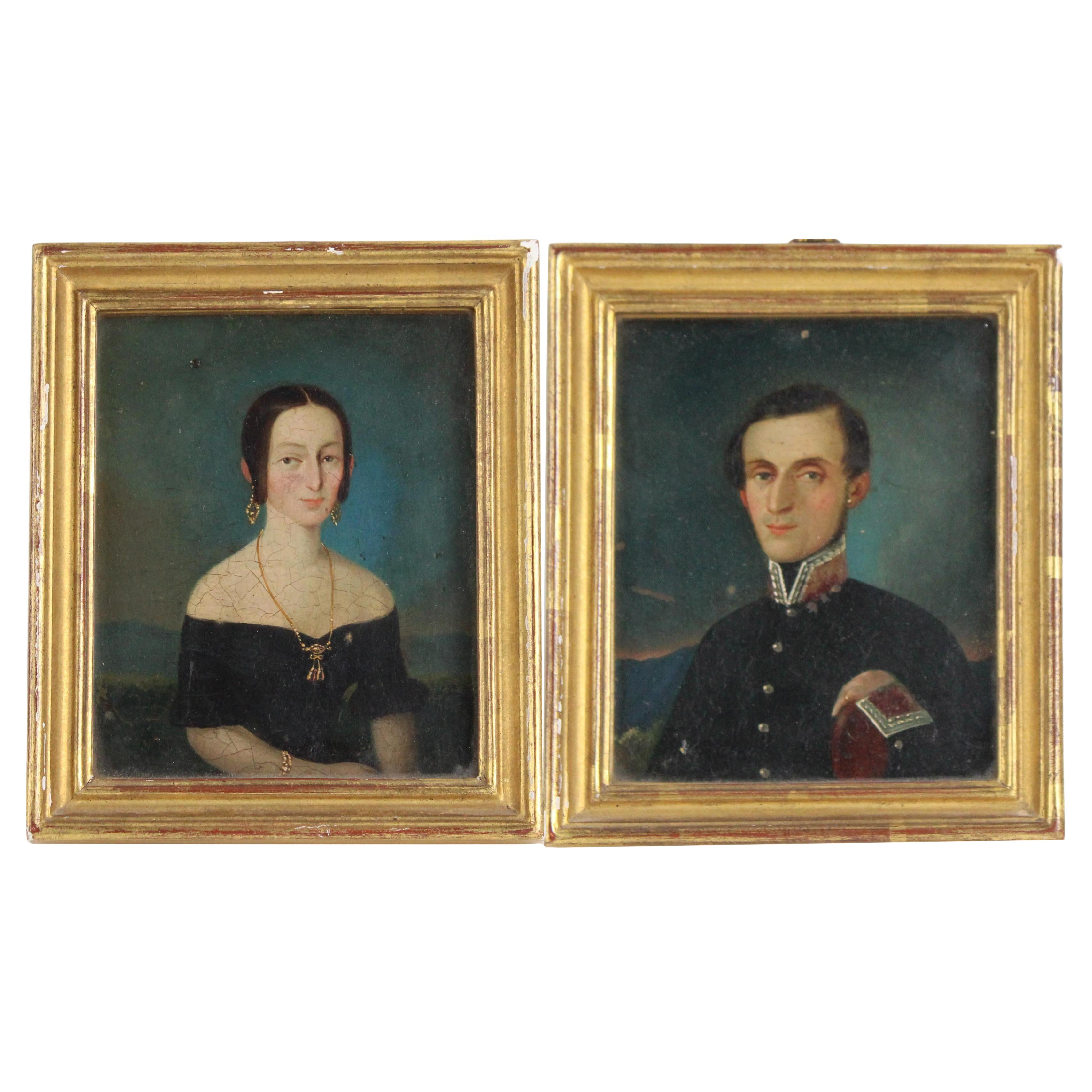 Miniature messicane di ritratto di ufficiale e moglie