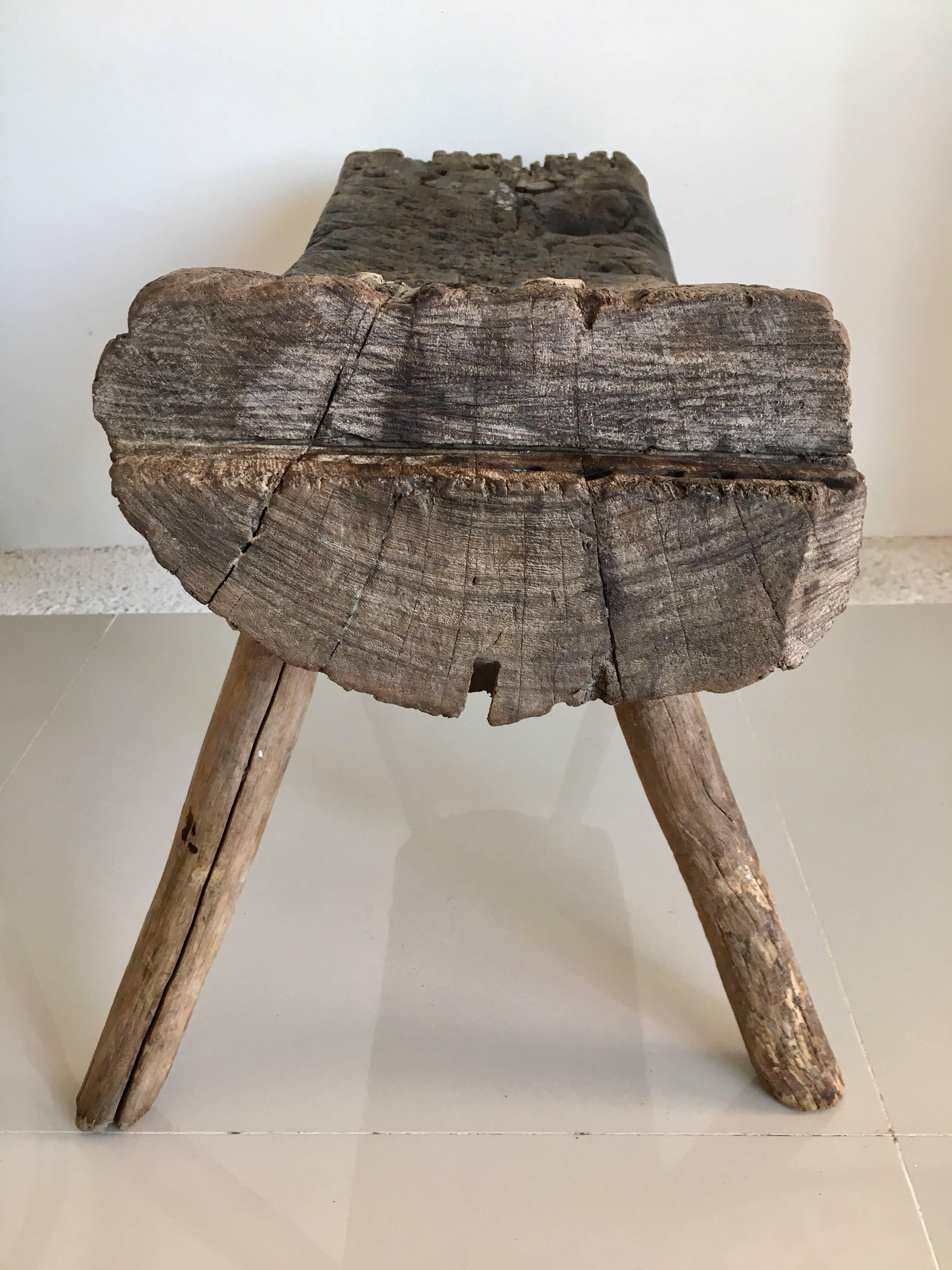 Hand-Carved Mexican Primitive Bench