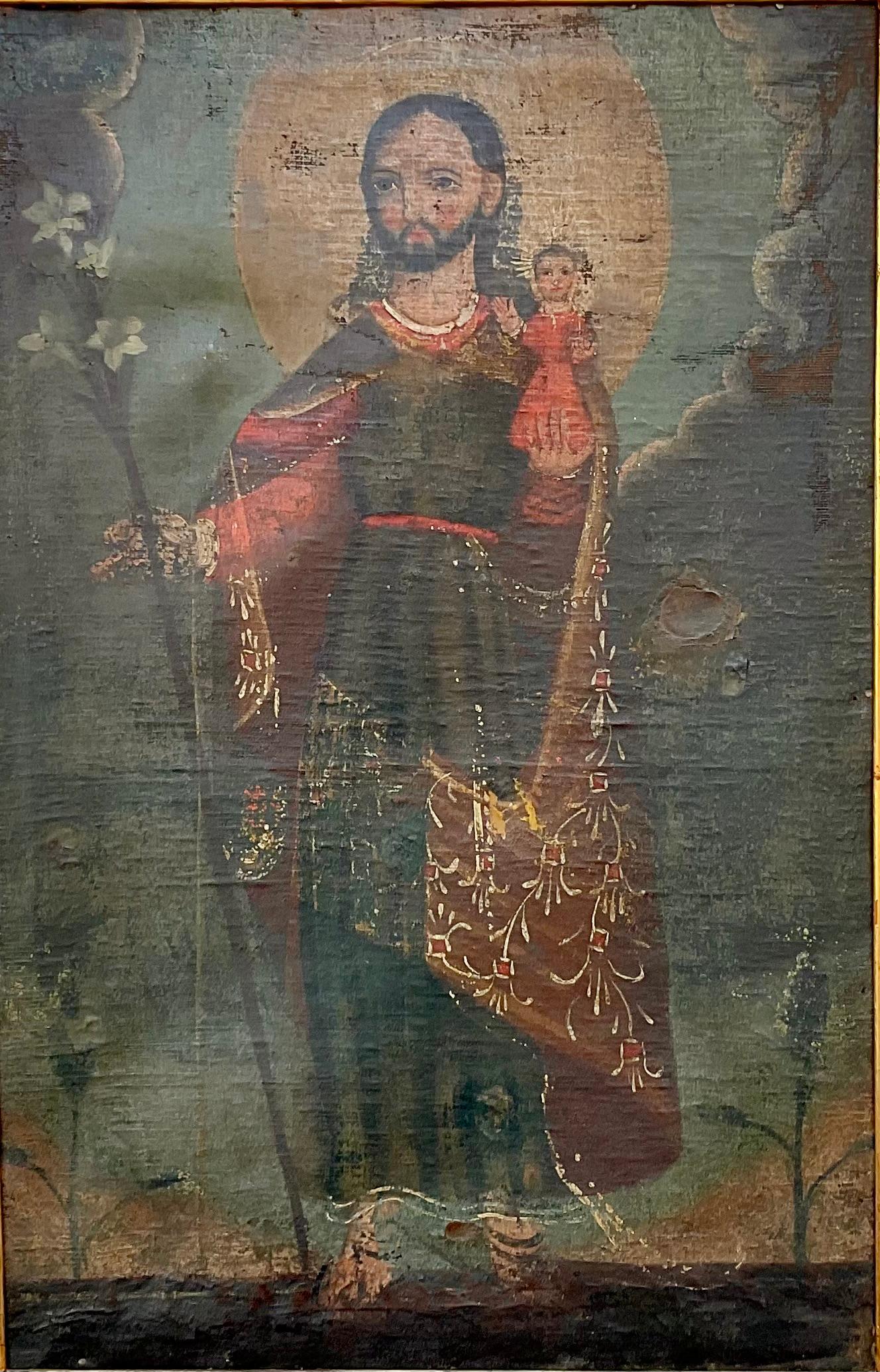 Retablo mexicano, San José y el Niño Jesús 8