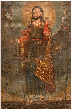 Mexican Retablo Painting, Saint Joseph and Christ Child
