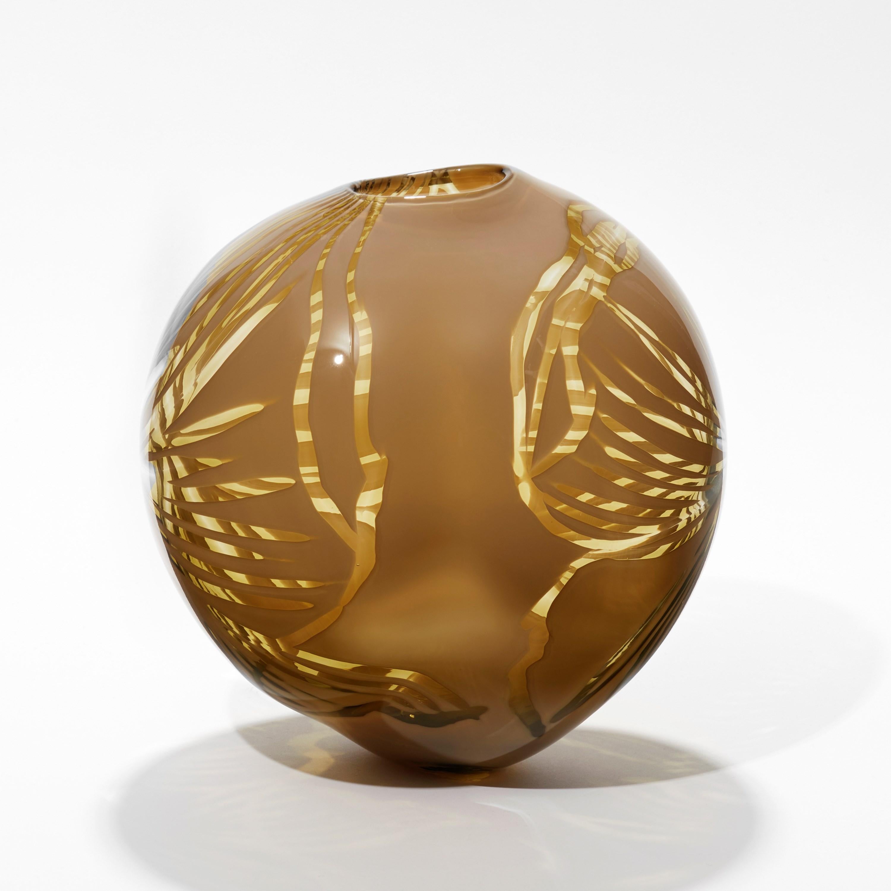 Organic Modern Mexican Root, Ochre / Dark Tan Hand Blown Sculptural Vase by Michèle Oberdieck