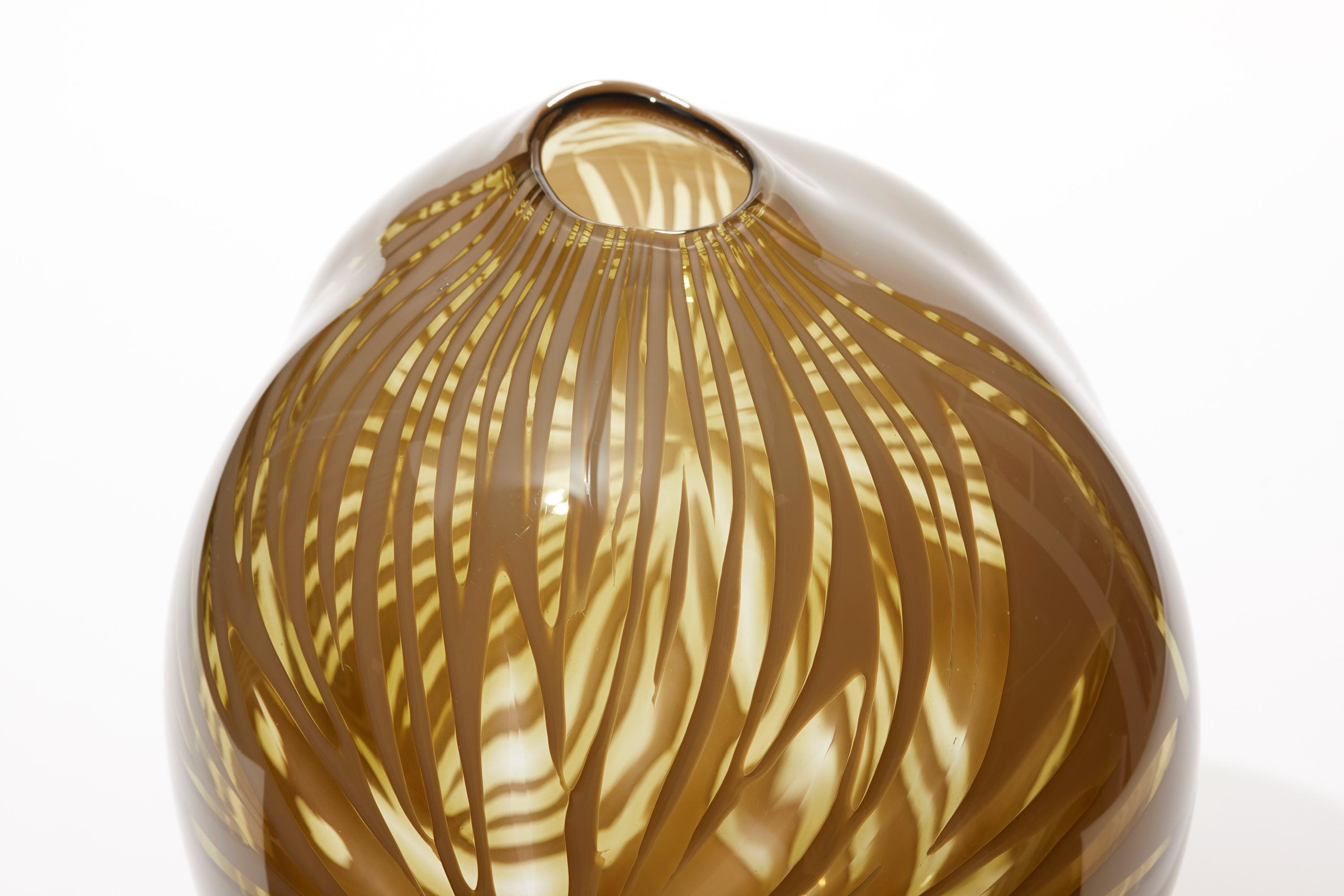 Hand-Crafted Mexican Root, Ochre / Dark Tan Hand Blown Sculptural Vase by Michèle Oberdieck