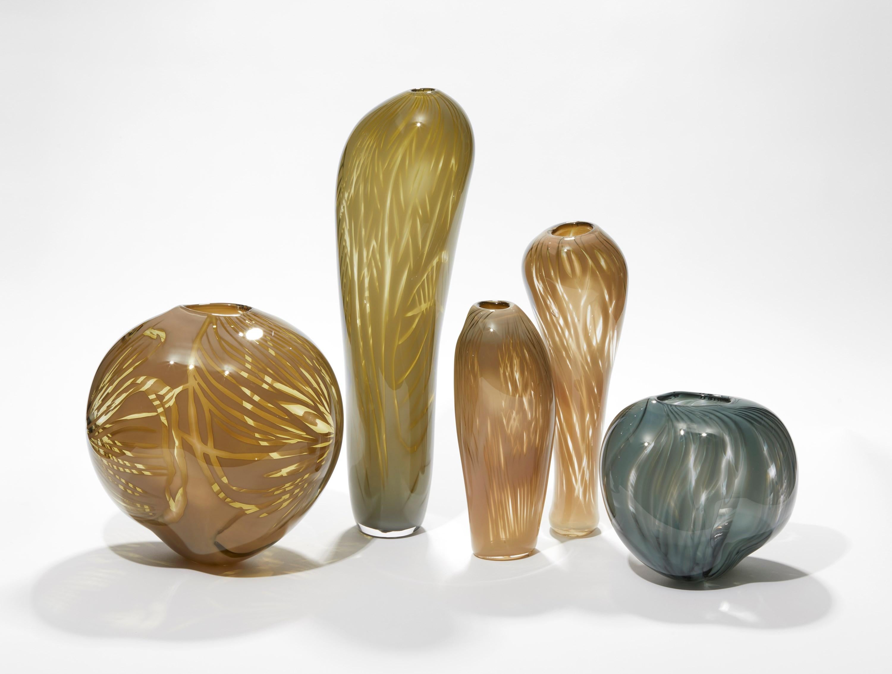 Cut Glass Mexican Root, Ochre / Dark Tan Hand Blown Sculptural Vase by Michèle Oberdieck