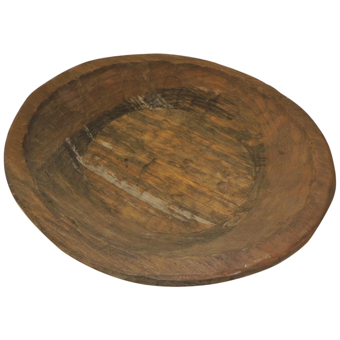 Primitive Mexican Round Hand Carved Rustic Bowl