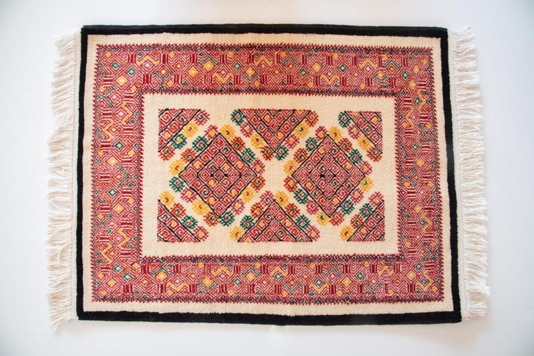 Mexican Rug Chiapas Wool Indigenous Technique Red Black Carpet Folk Art
