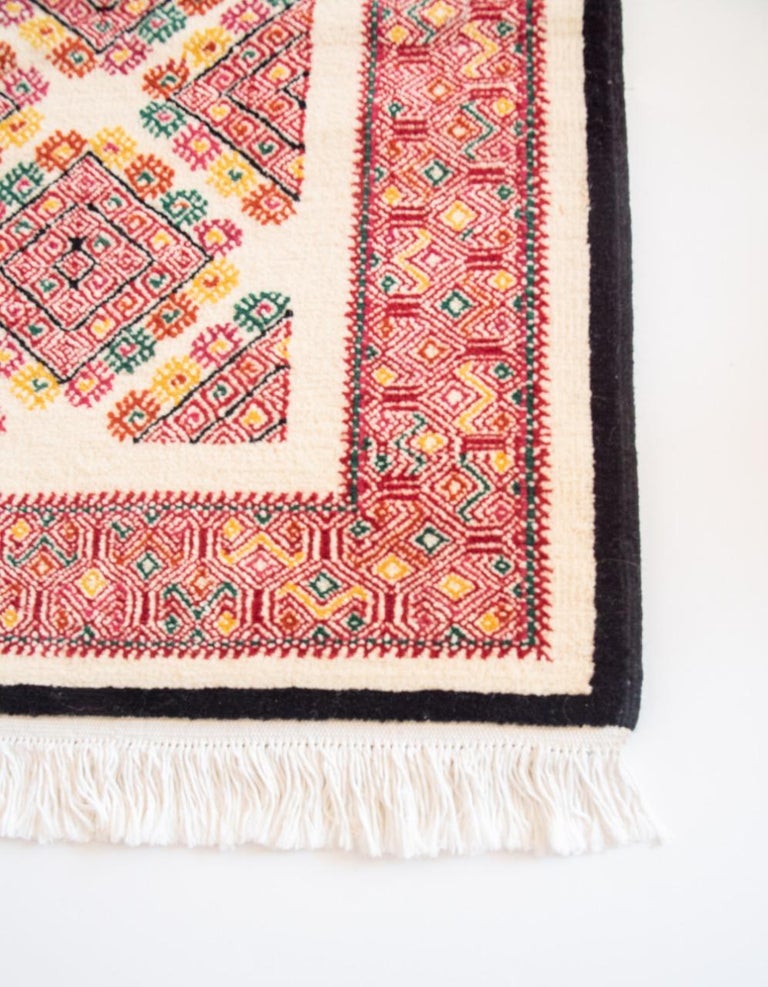 Mexican Rug Chiapas Wool Indigenous Technique Red Black Carpet Folk Art