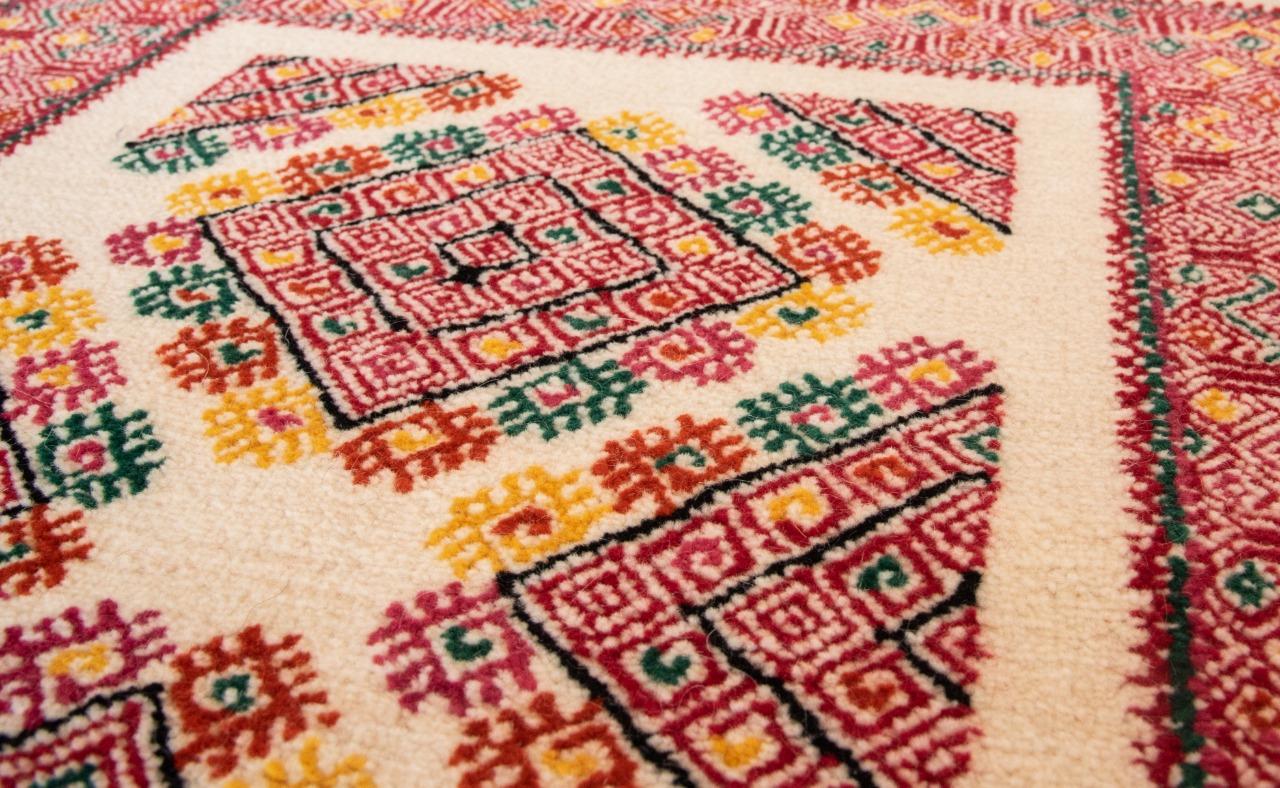 Mexikanischer mexikanischer Teppich Chiapas Wolle Indigene Technik Rot Schwarz Teppich Volkskunst Stammeskunst (Handgefertigt) im Angebot