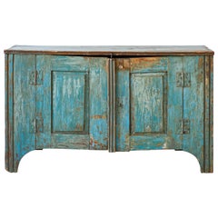 Antique Mexican Rustic Blue Two-Door Buffet