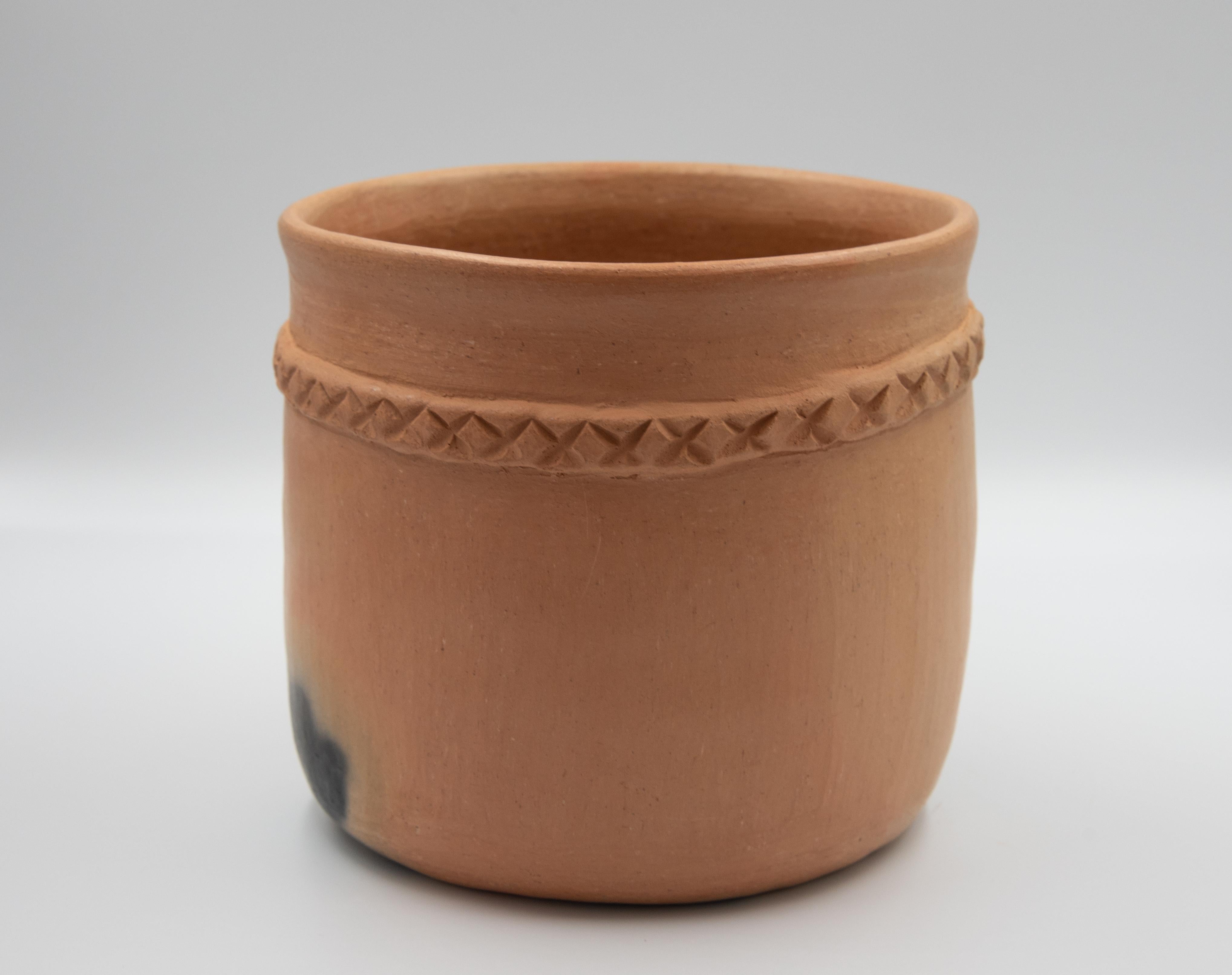 Mexikanische rustikale natürlichen Ton Volkskunst handgemachte Keramik Topf Terracota (Rustikal) im Angebot