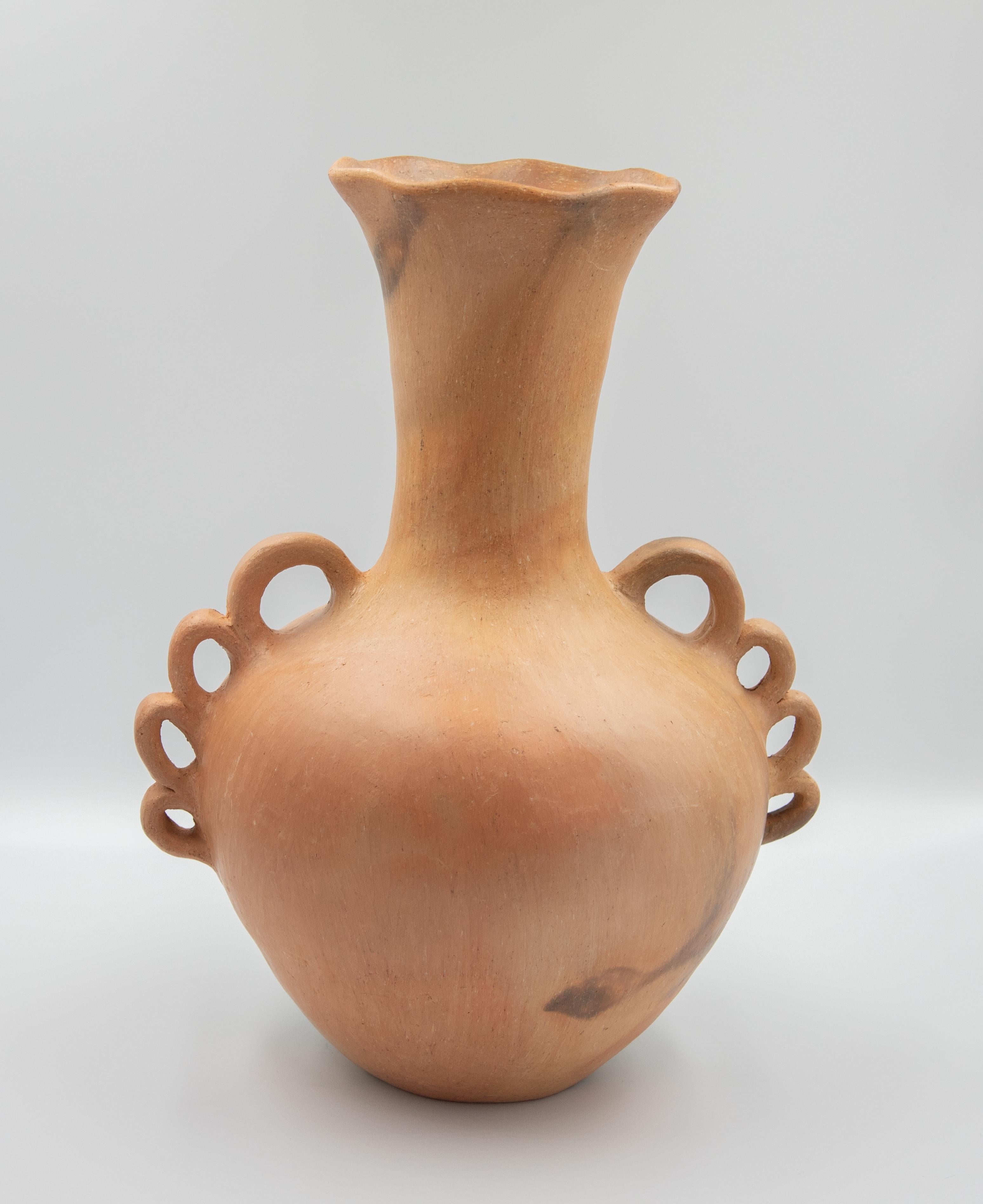 Hand-Crafted Mexican Rustic Natural Clay Folk Art Handmade Ceramic Vase Terracota