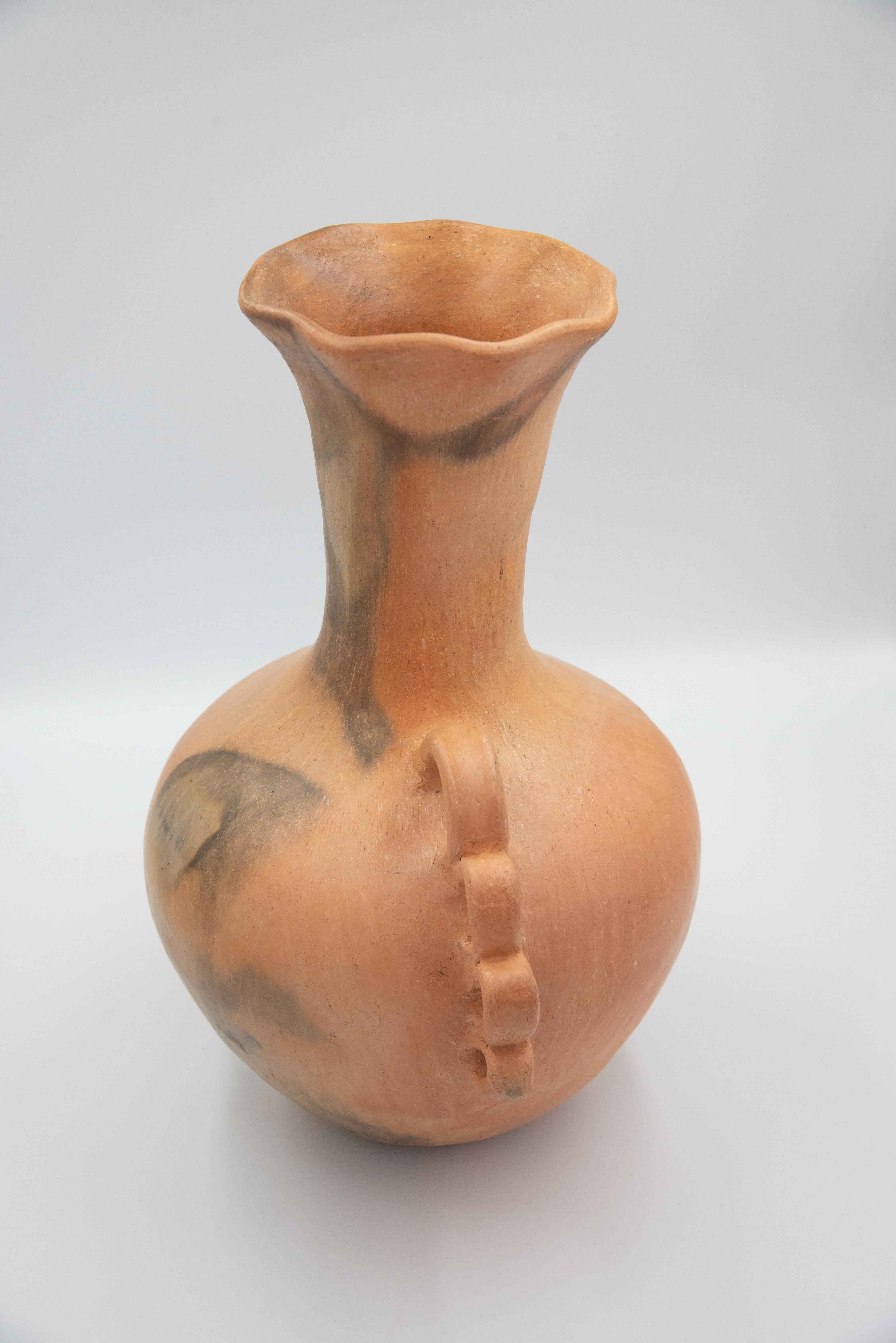 Contemporary Mexican Rustic Natural Clay Folk Art Handmade Ceramic Vase Terracota