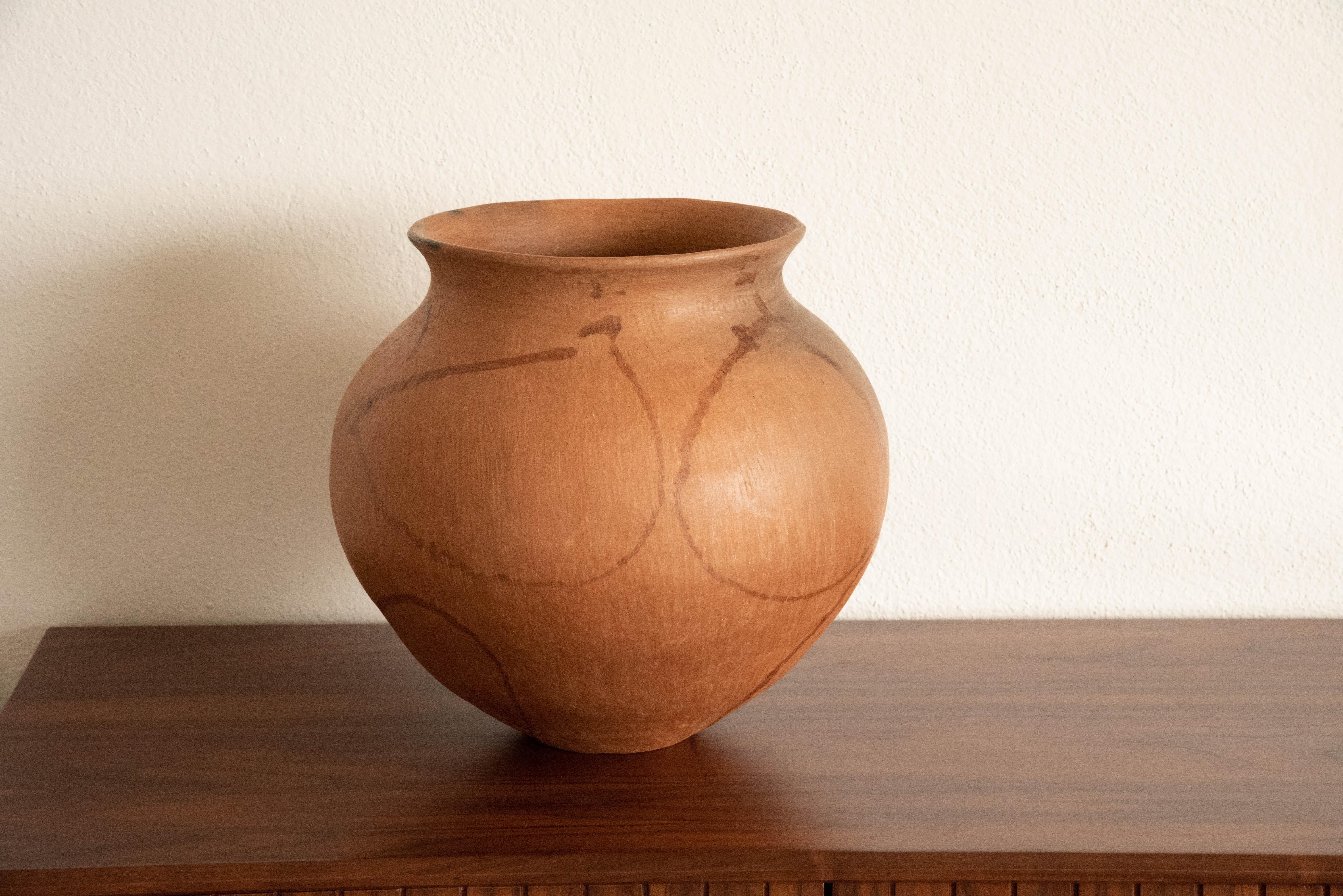 Hand-Crafted Mexican Rustic Natural Clay Folk Art Handmade Ceramic Vessel Terracotta