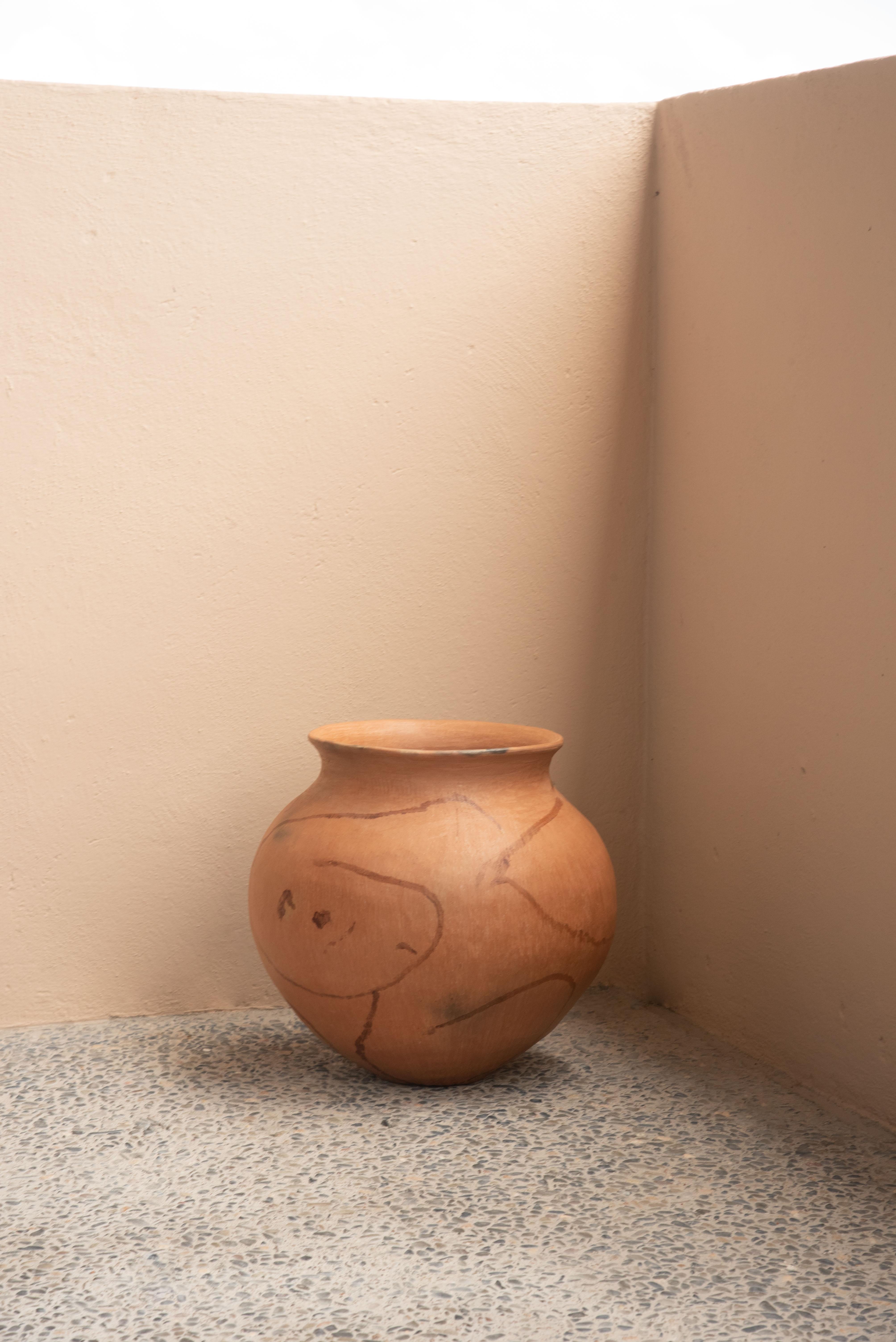 Contemporary Mexican Rustic Natural Clay Folk Art Handmade Ceramic Vessel Terracotta