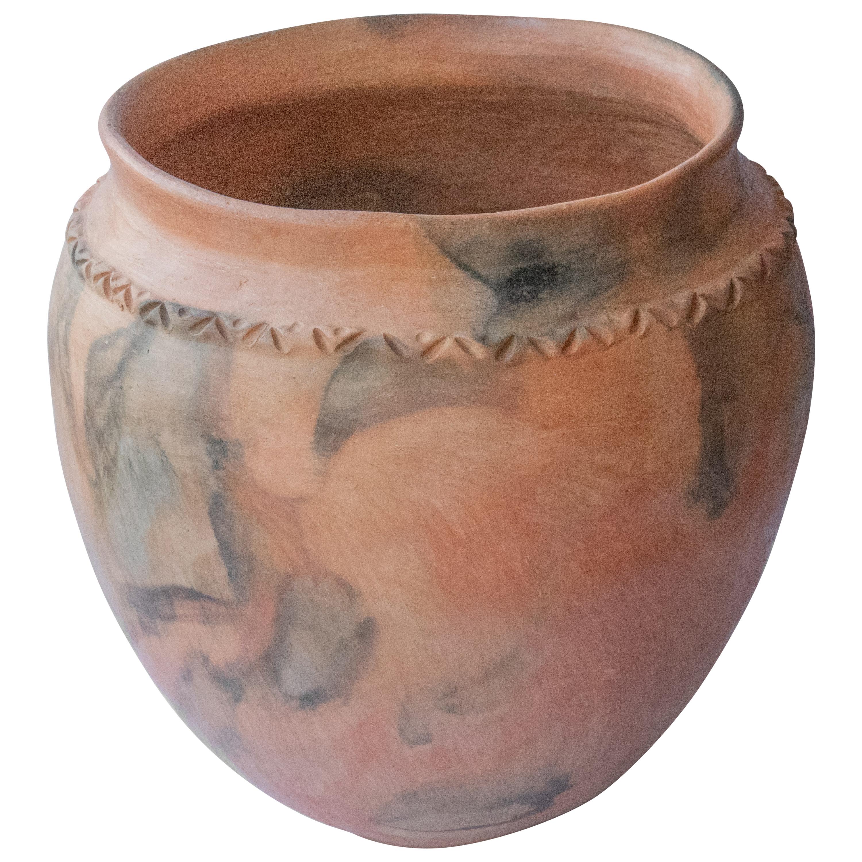 Mexican Rustic Planter Pot Folk Art Handmade Ceramic Vessel Terracotta Oaxaca