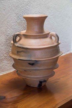 Mexican Rustic Pottery Three Handle Vase Decorative Ceramic Round Design Belt