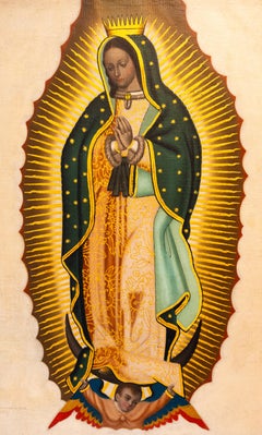 19th Century Mexican School Our Lady of Guadalupe Painting Gons. Cervantes 1887