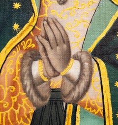 Peinture Notre-Dame de Guadalupe de l'école mexicaine du XIXe siècle Gons. Cervantes 1887