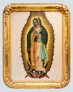 Peinture Notre-Dame de Guadalupe de l'école mexicaine du XIXe siècle Gons. Cervantes 1887