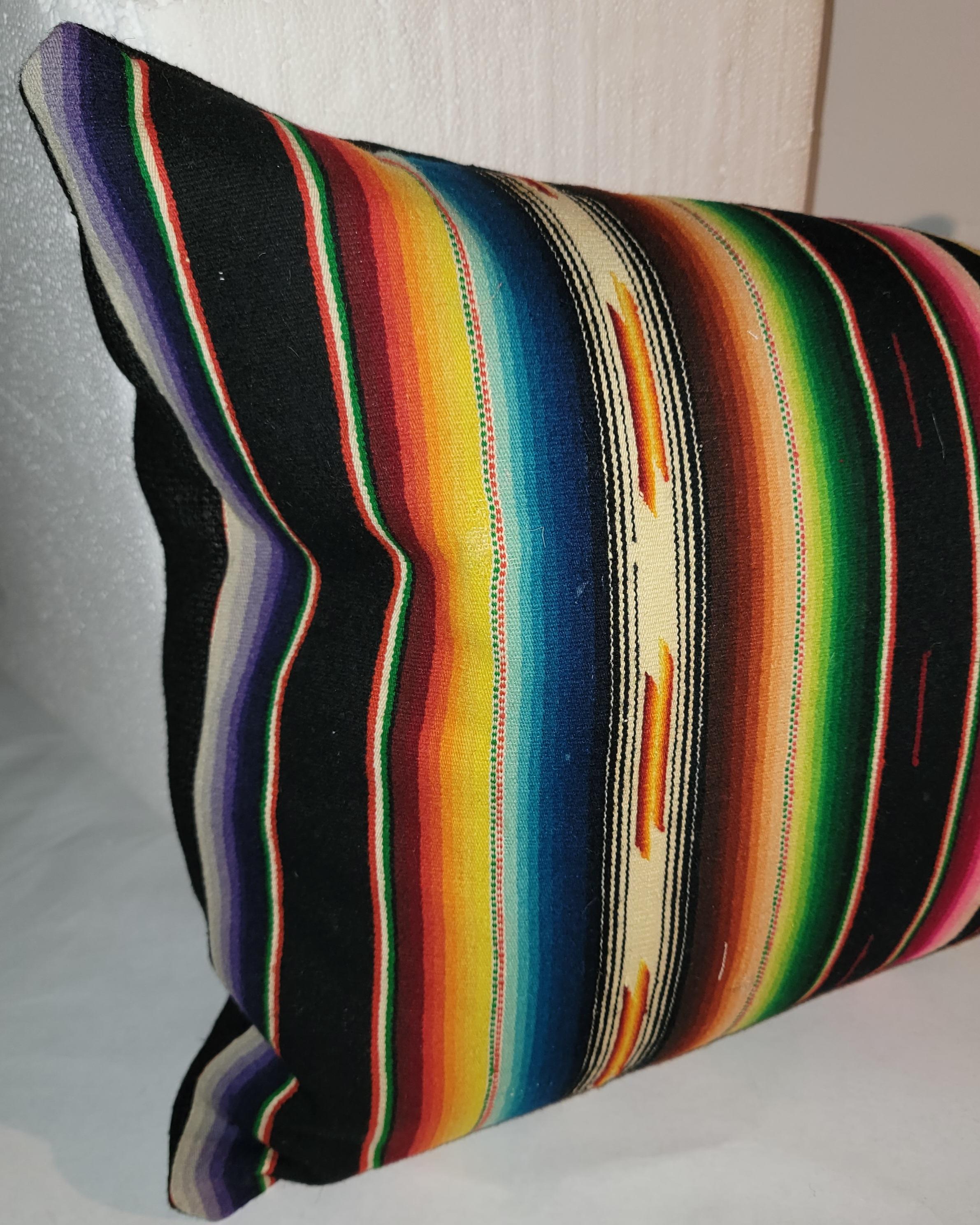 Hand-Crafted Mexican Serape Bolster Pillow For Sale