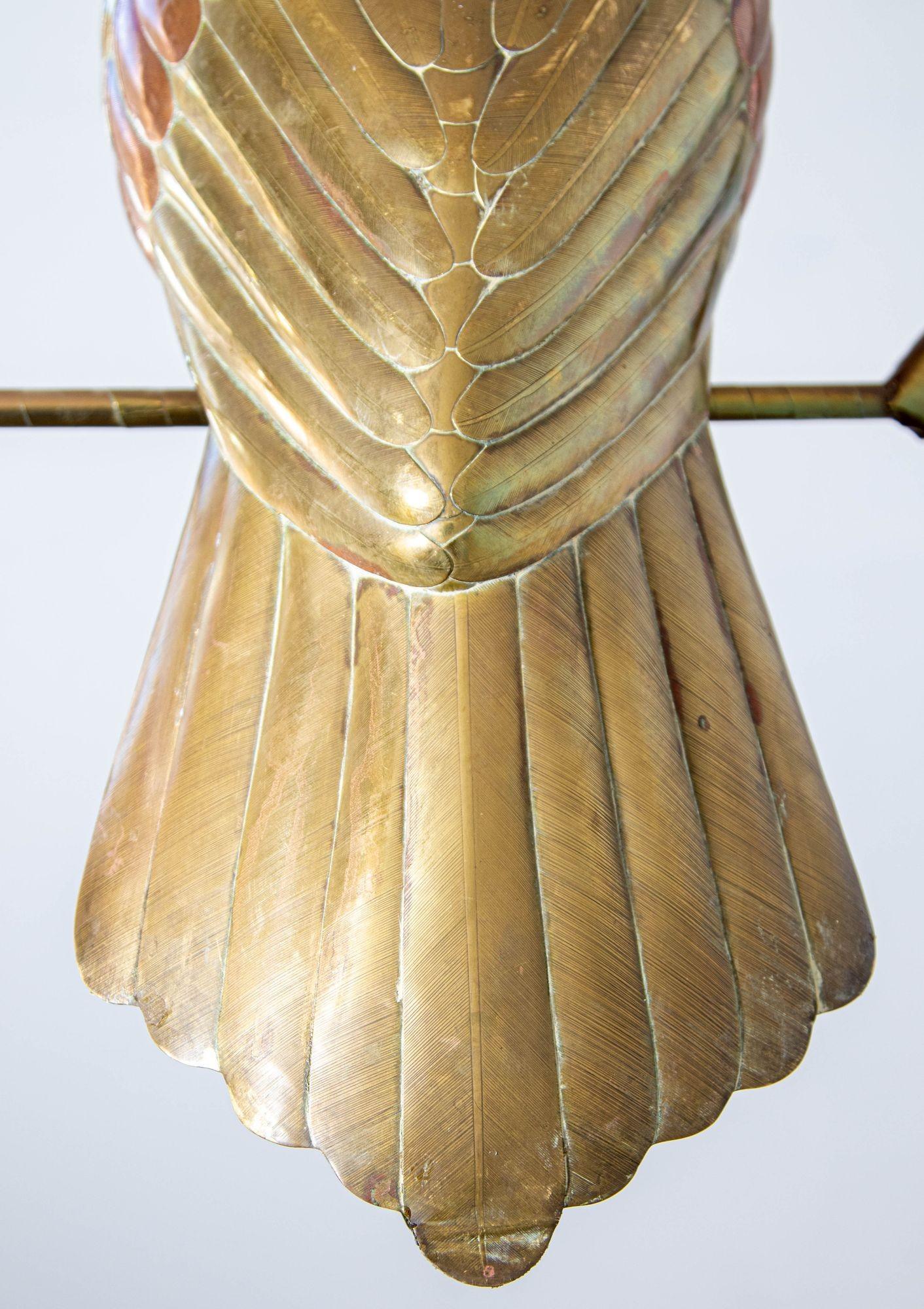 Mexican Sergio Bustamante Style Copper Brass Cockatoo Parrot Sculpture on Swing 2