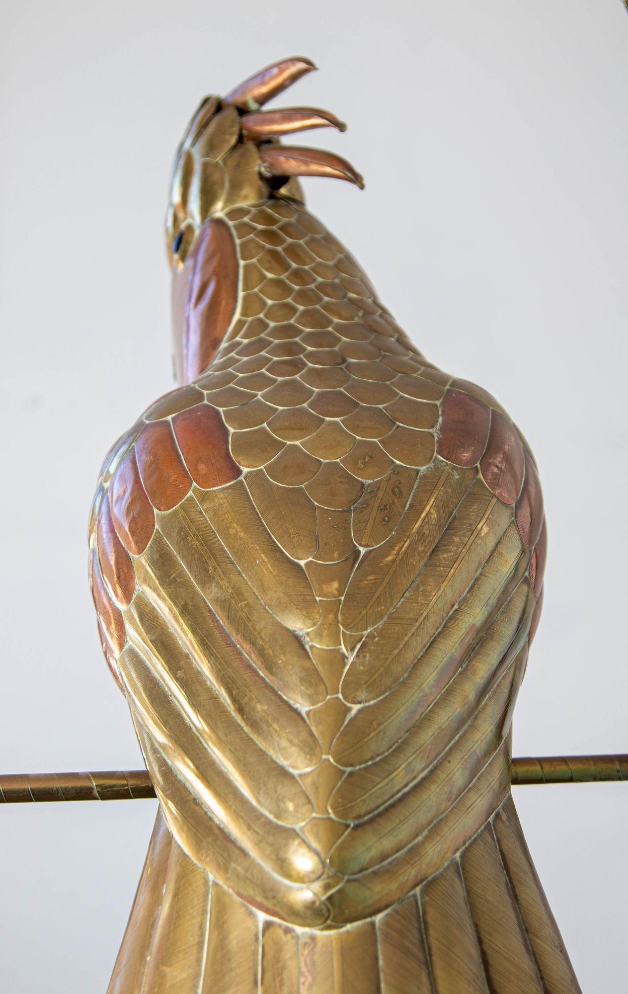 Mexican Sergio Bustamante Style Copper Brass Cockatoo Parrot Sculpture on Swing 3