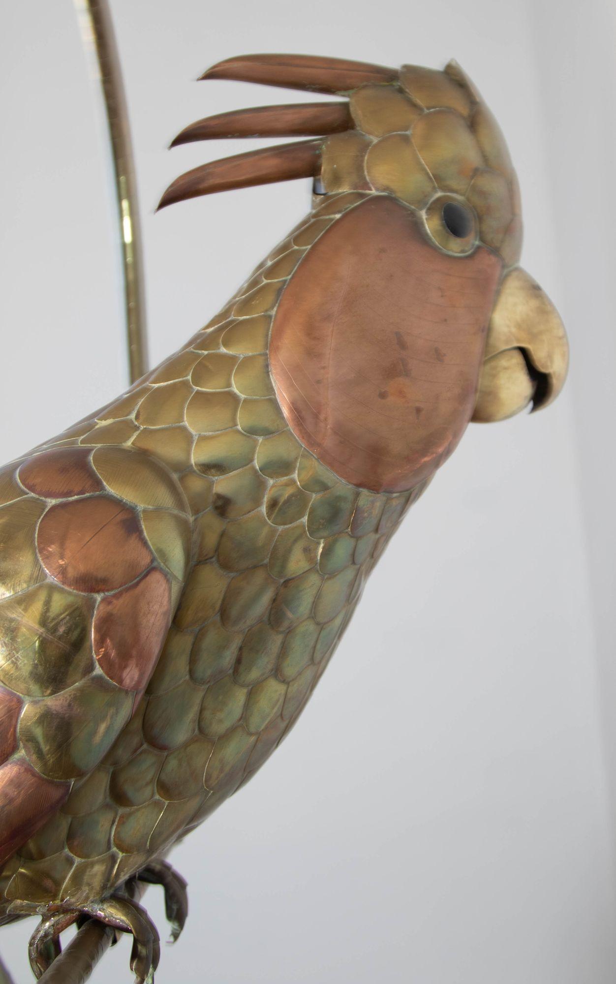 Mexican Sergio Bustamante Style Copper Brass Cockatoo Parrot Sculpture on Swing 11