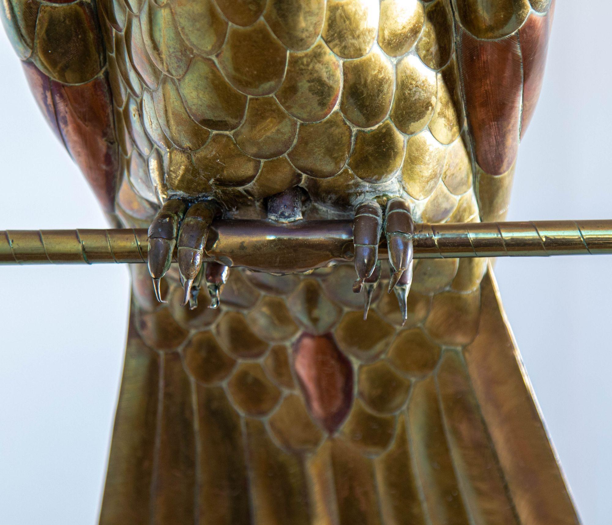 Hand-Crafted Mexican Sergio Bustamante Style Copper Brass Cockatoo Parrot Sculpture on Swing
