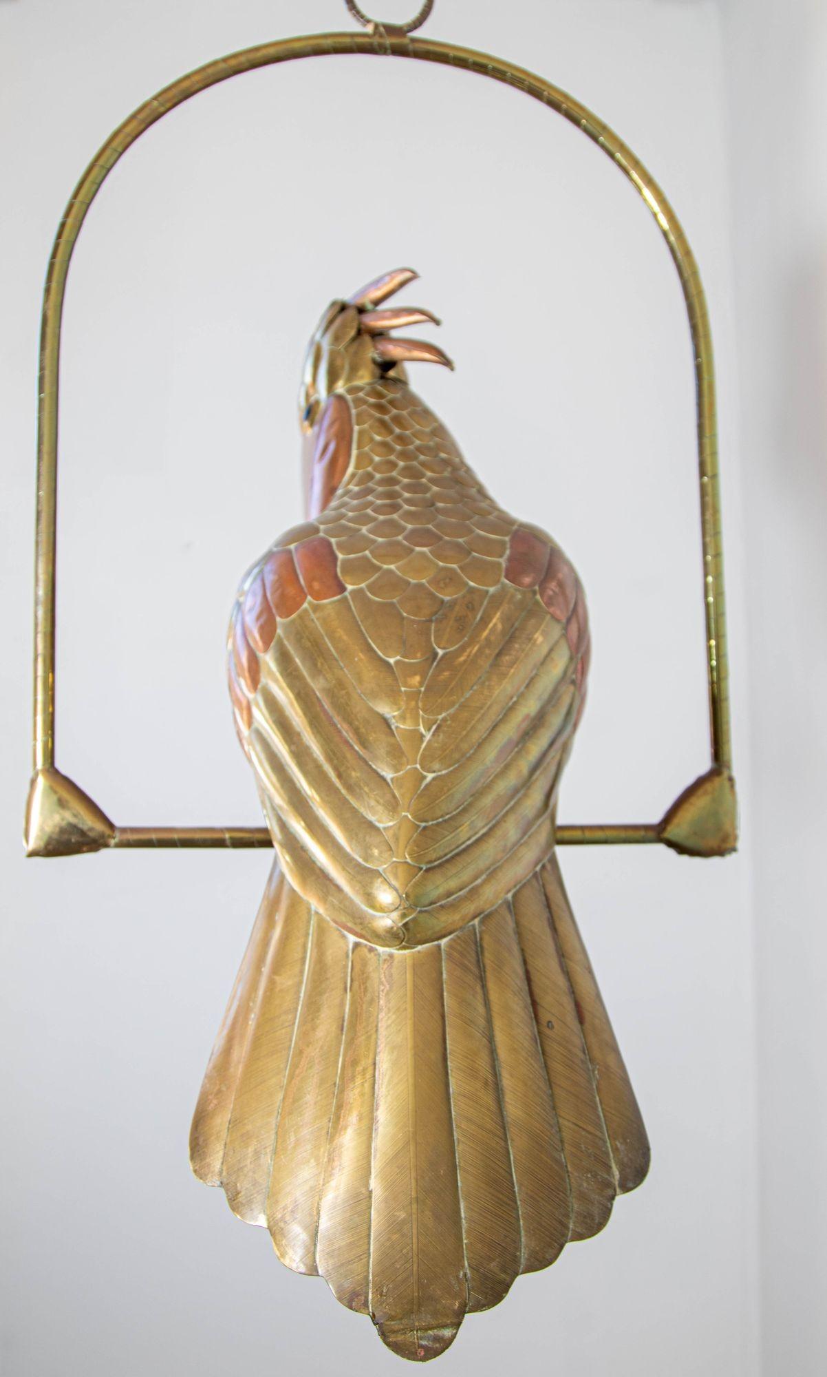 Mexican Sergio Bustamante Style Copper Brass Cockatoo Parrot Sculpture on Swing 1