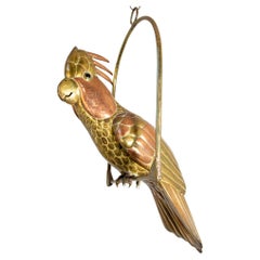 Mexican Sergio Bustamante Style Copper Brass Cockatoo Parrot Sculpture on Swing