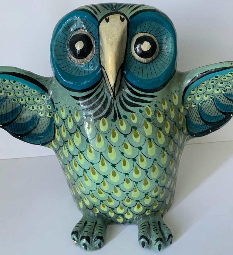 Mexican Sermel Papier Mâché Owl Sculpture For Sale at 1stDibs