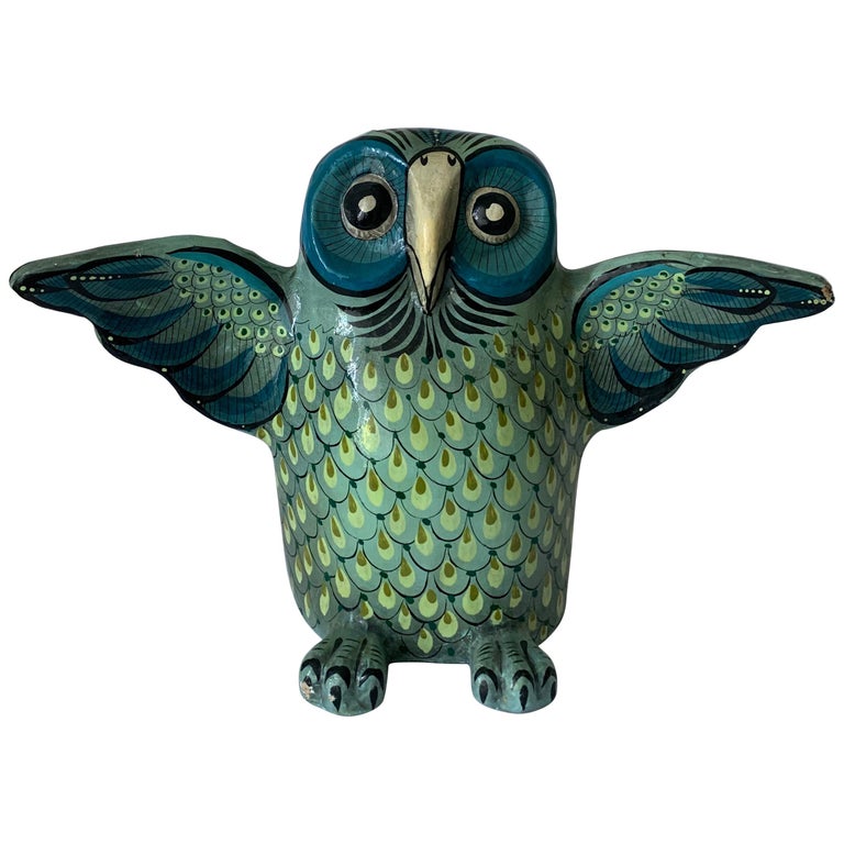 Mexican Sermel Papier Mâché Owl Sculpture For Sale at 1stDibs