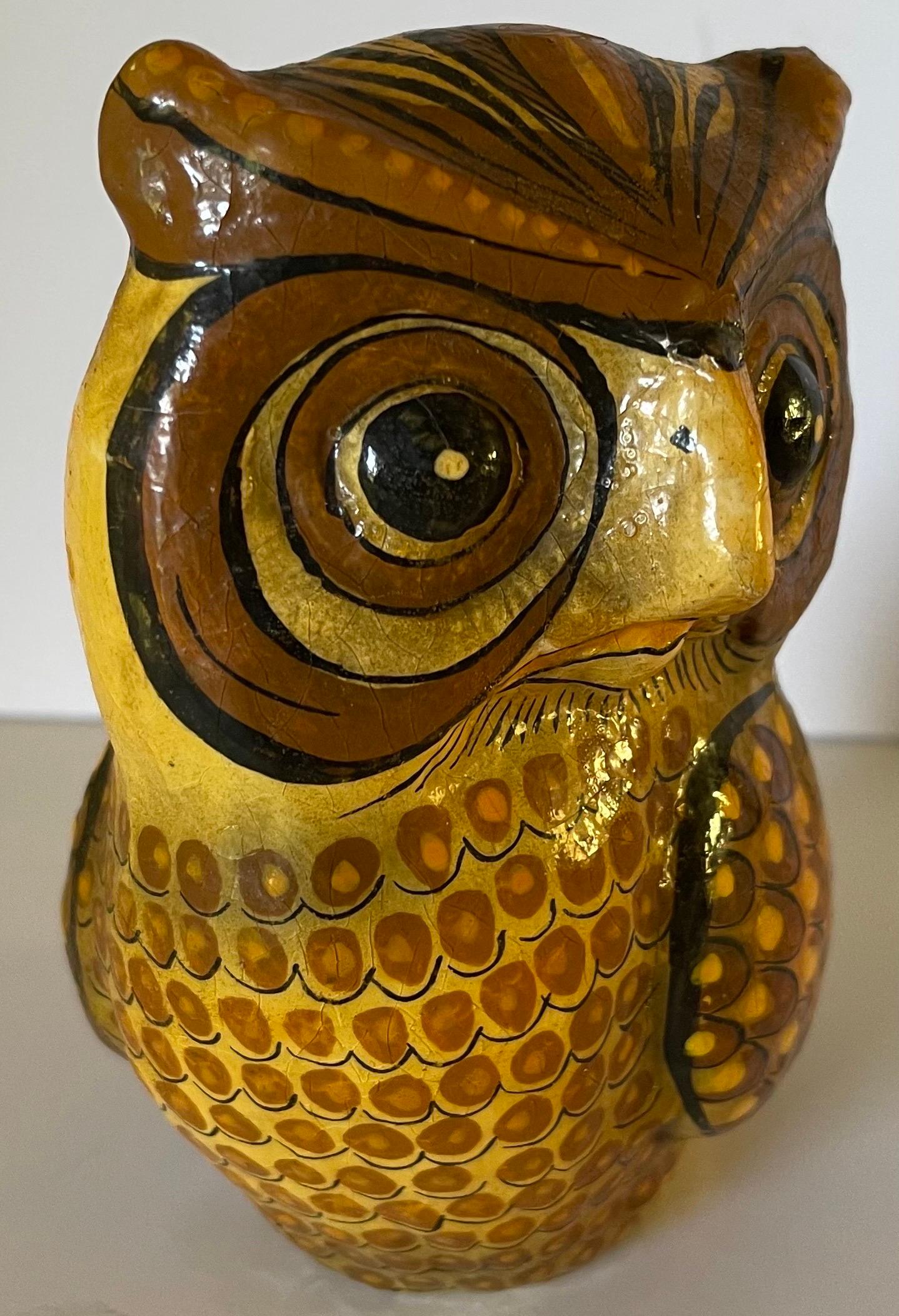 Mid-Century Modern Mexican Sermel Papier Mâché Small Owl Sculpture For Sale