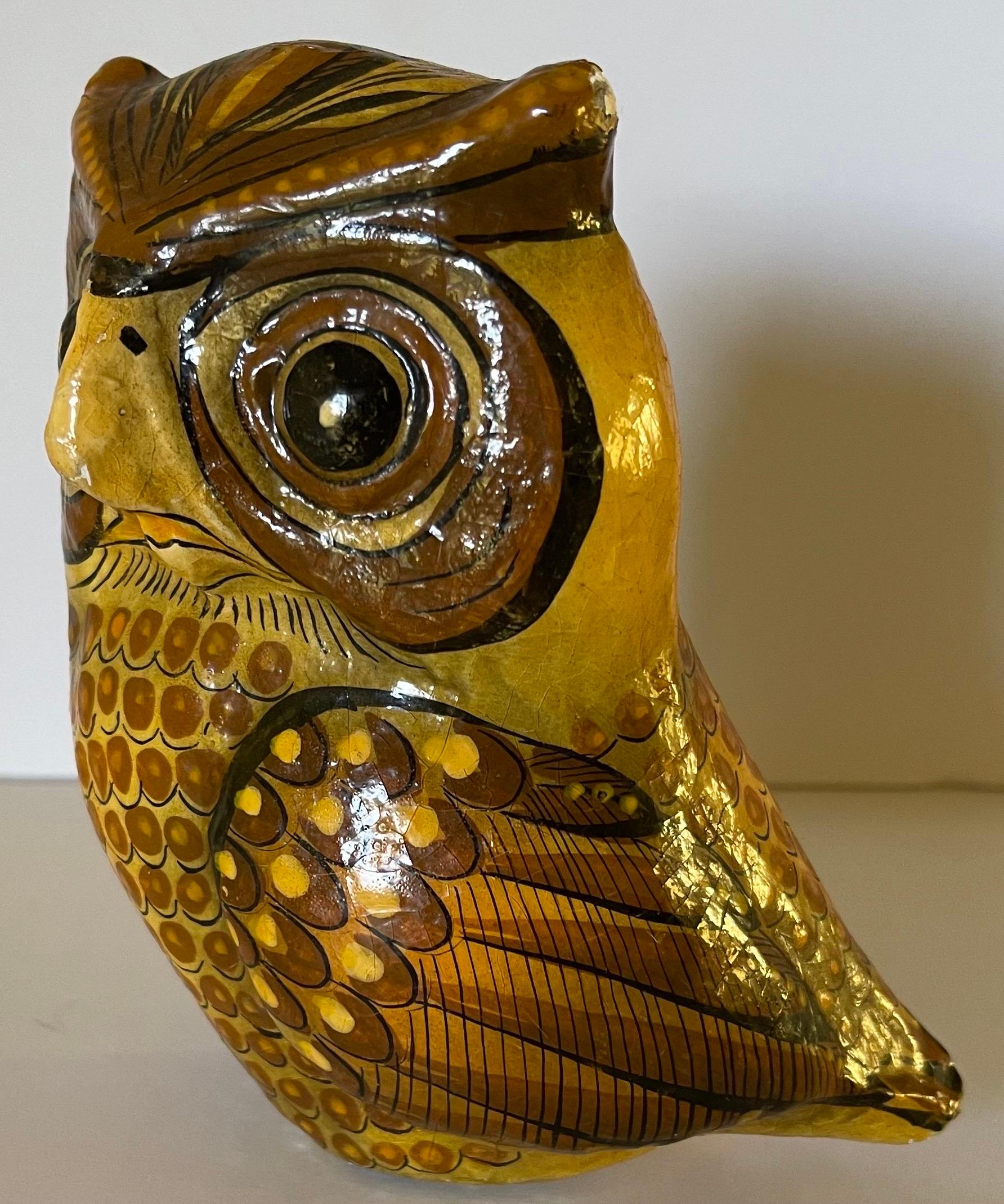Late 20th Century Mexican Sermel Papier Mâché Small Owl Sculpture For Sale