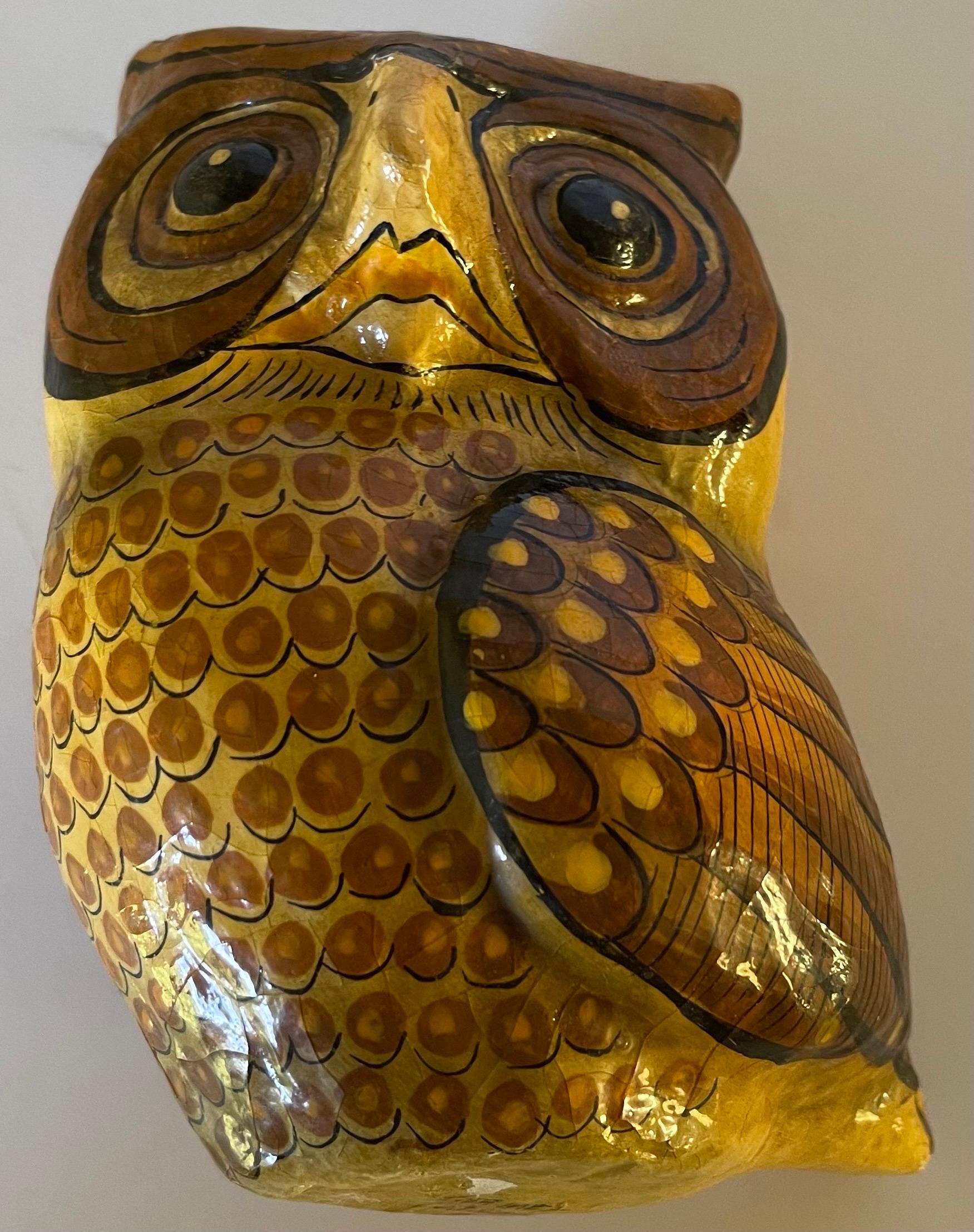 Mexican Sermel Papier Mâché Small Owl Sculpture For Sale 1