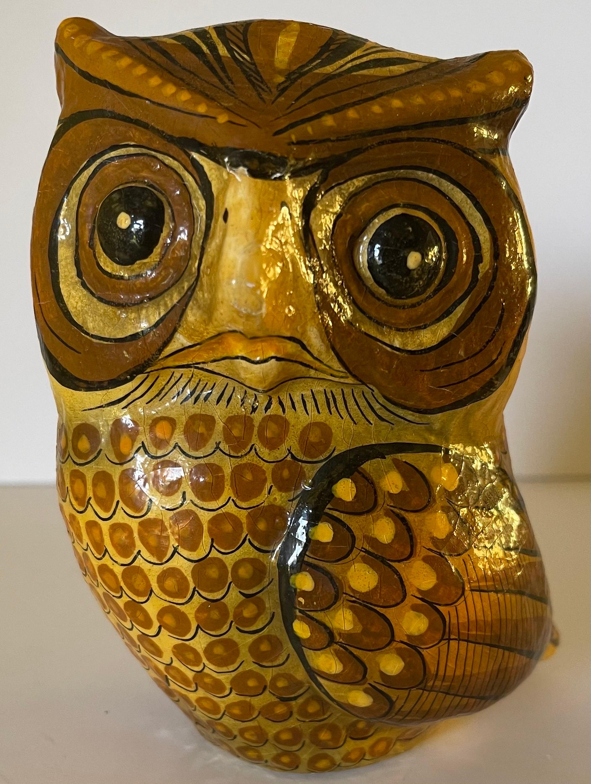 Mexican Sermel Papier Mâché Small Owl Sculpture For Sale 2