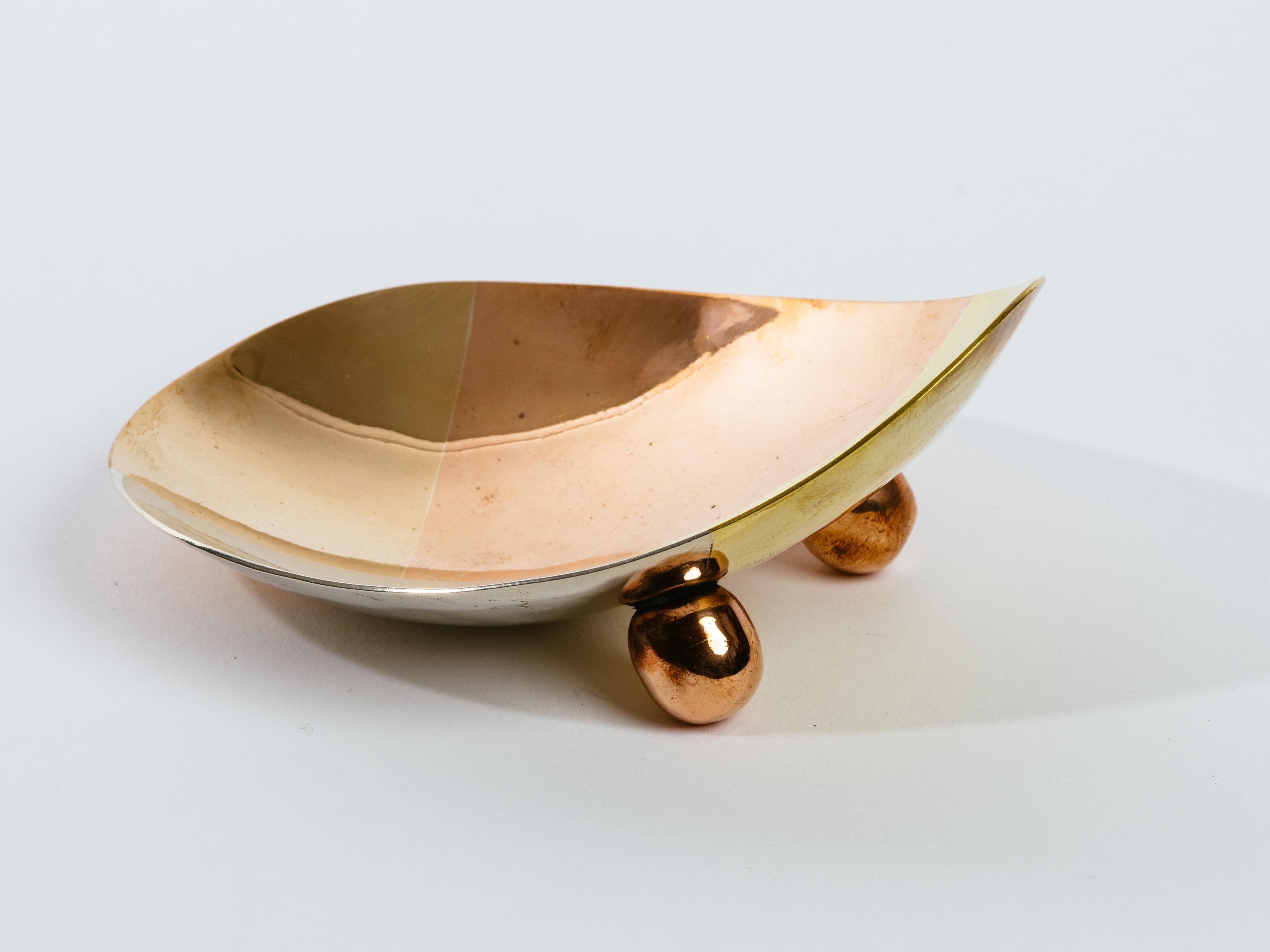 Mid-Century Modern Mexican Silver Copper and Brass Curved Tray by Los Castillo