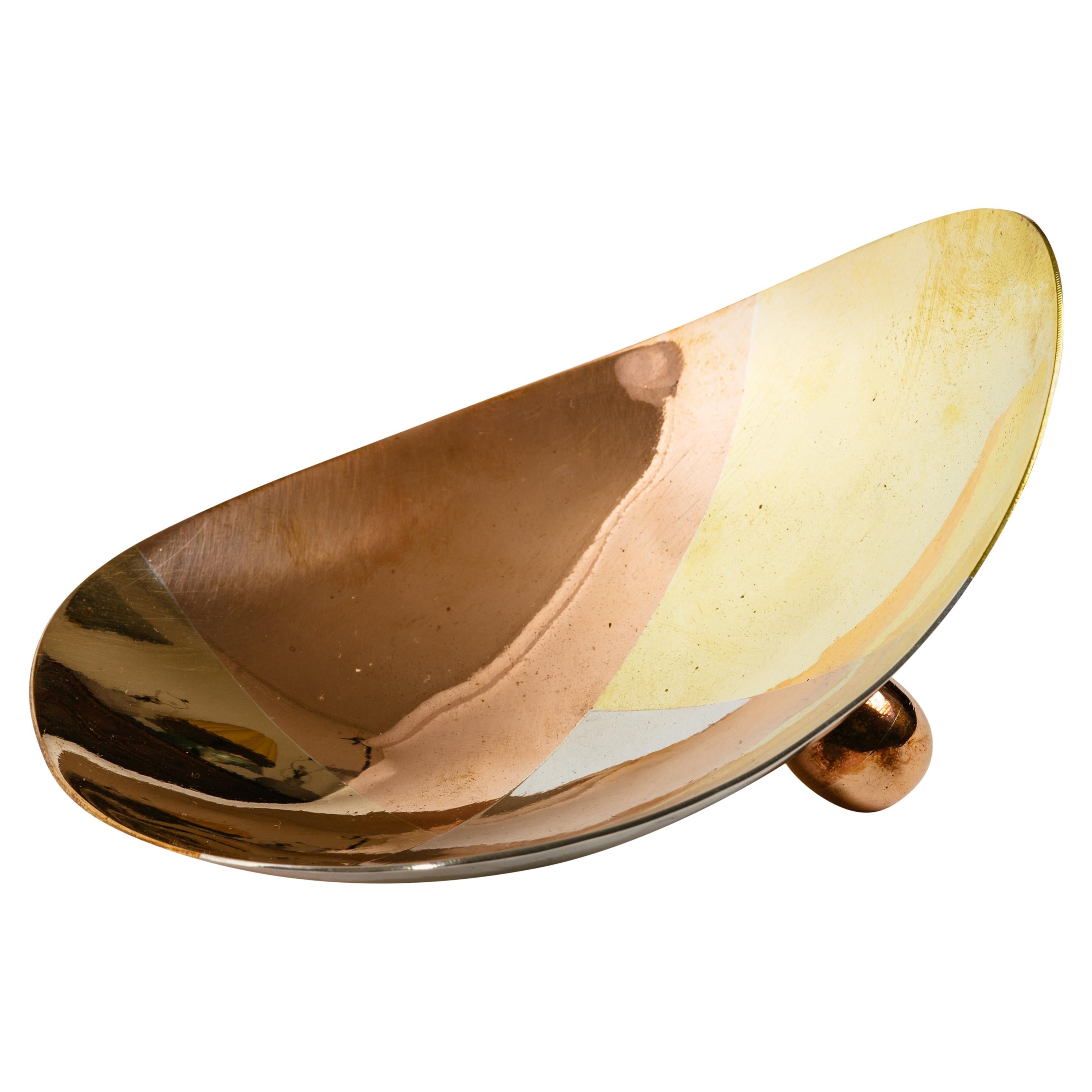 Mexican Silver Copper and Brass Curved Tray by Los Castillo