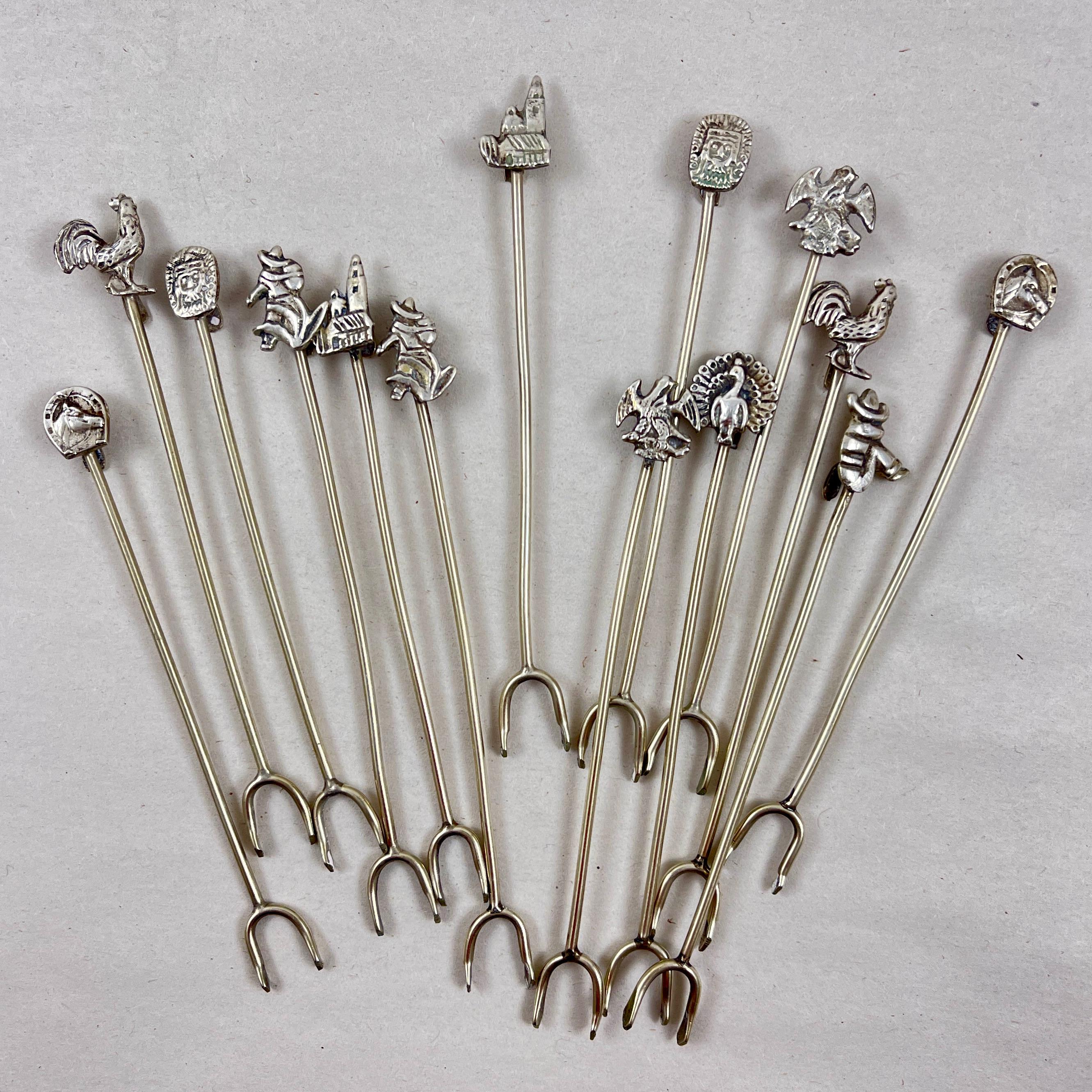 Mexican Silver Figural Cocktail Hors d'oeuvres Picks, Set of 14, 1950s 7
