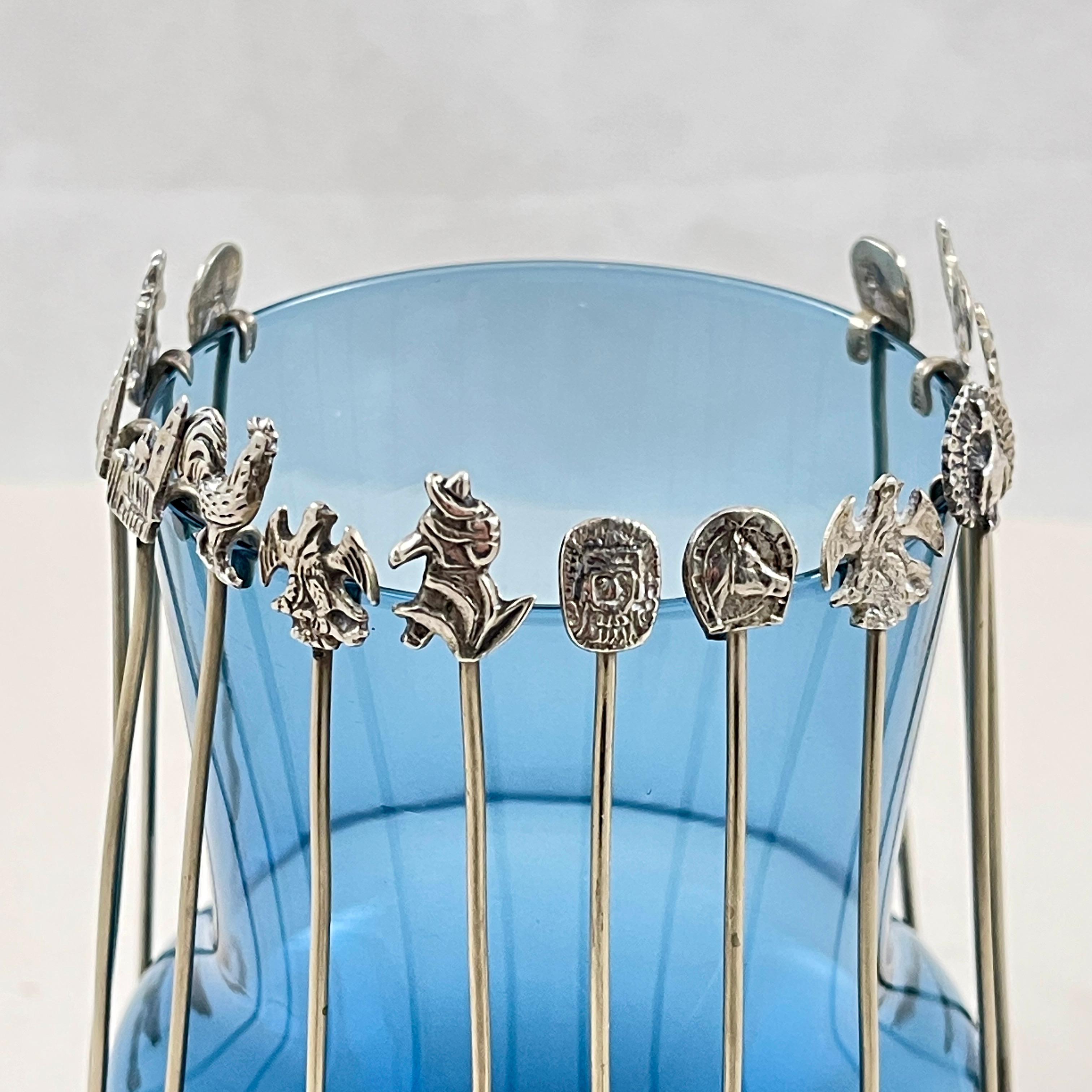 Mexican Silver Figural Cocktail Hors d'oeuvres Picks, Set of 14, 1950s 1