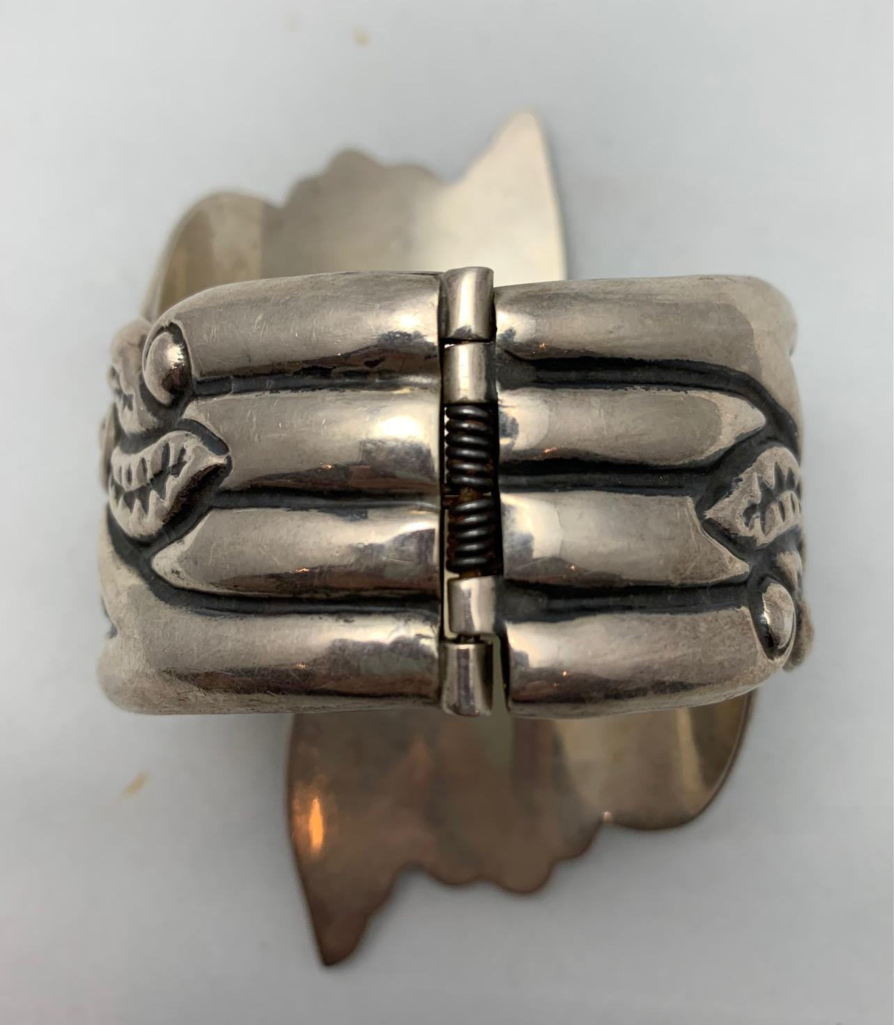 Modernist Mexican Silver Flower Clamper Bracelet For Sale