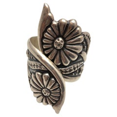 Mexican Silver Flower Clamper Bracelet