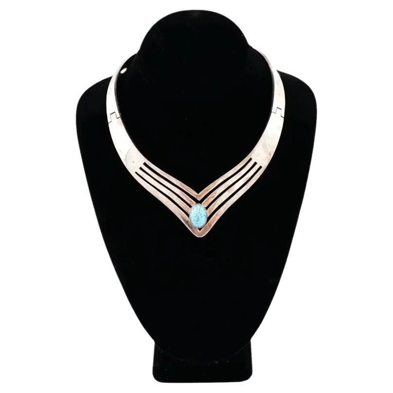 Mexican Silver Howlite Cuff Collar Necklace For Sale