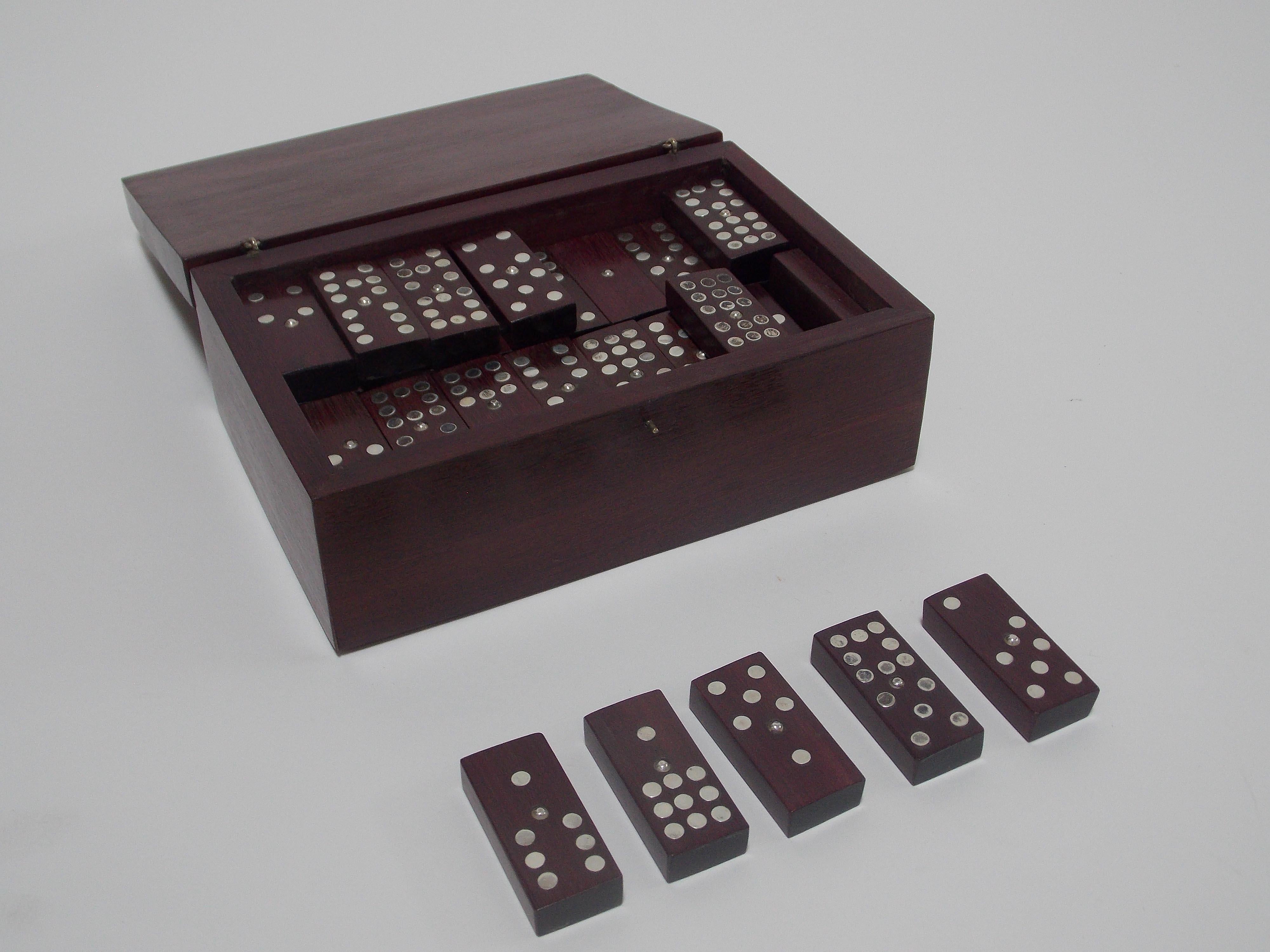 Mexican Silver Inlayed Domino Set and Box In Good Condition In West Palm Beach, FL
