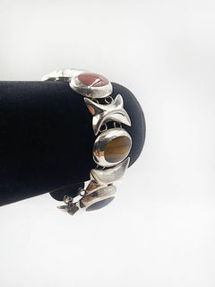 Mexican silver link bracelet with natural stones