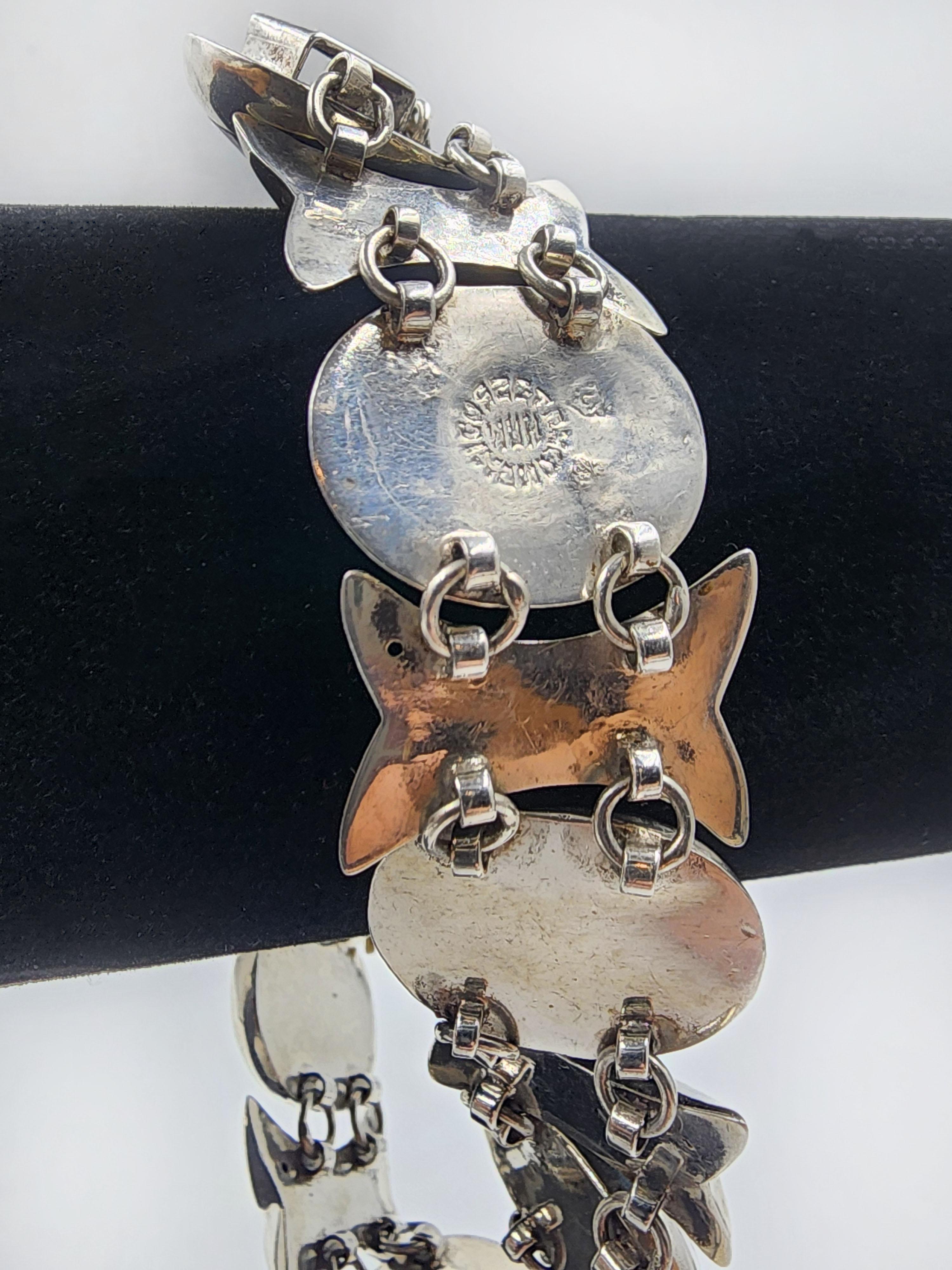 Mexican silver link bracelet with natural stones In Good Condition For Sale In Autonomous City Buenos Aires, CABA