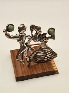 Mexican Silver Male and Female Flamenco Dancer Pair of Brooches