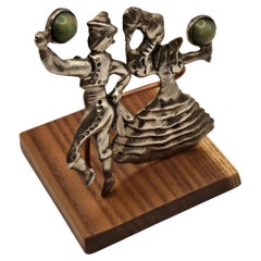 Mexican Silver Male and Female Flamenco Dancer Pair of Brooches