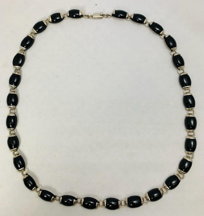 Mexican Silver & Onyx Chain Necklace 925 TM-97 In Good Condition For Sale In Point Richmond, CA