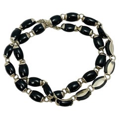 Mexican Silver & Onyx Chain Necklace 925 TM-97